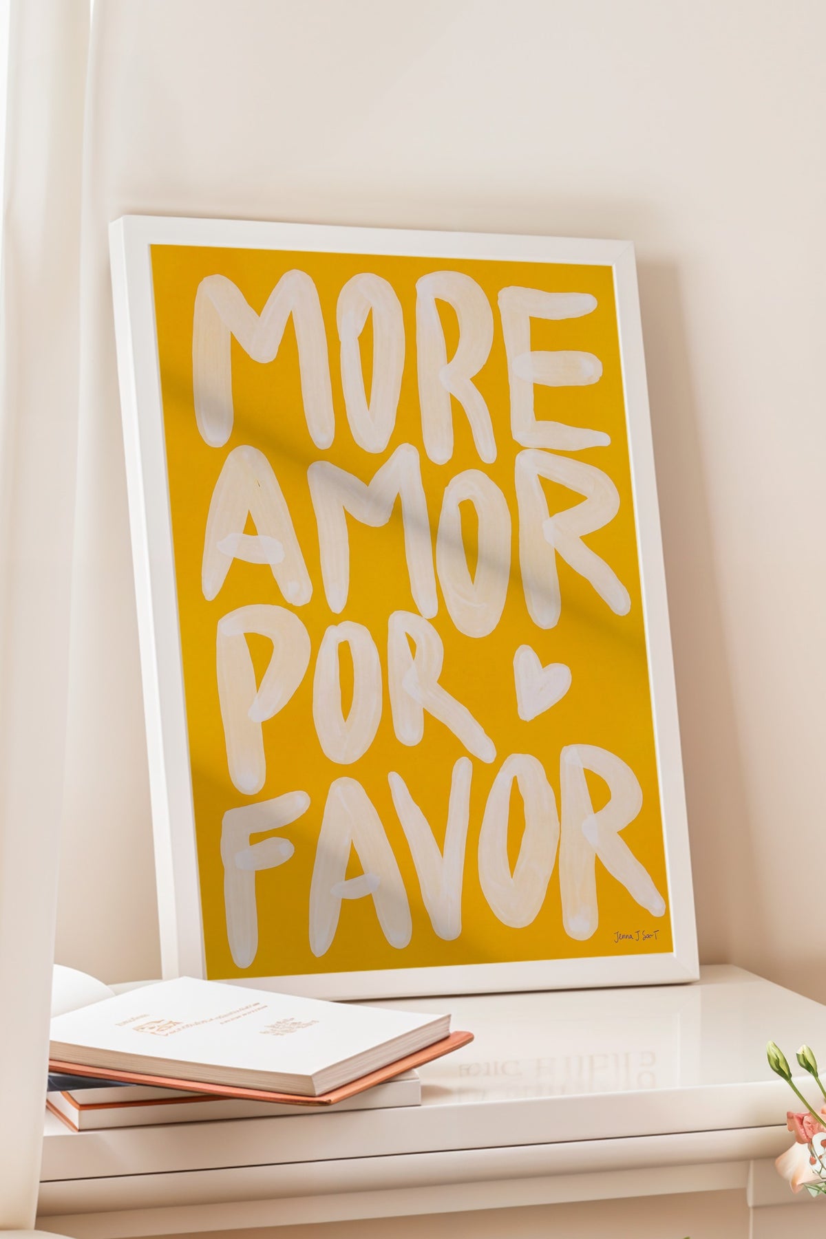 MORE AMOR POR FAVOR Poster – Beyaz Çerçeveli Tablo