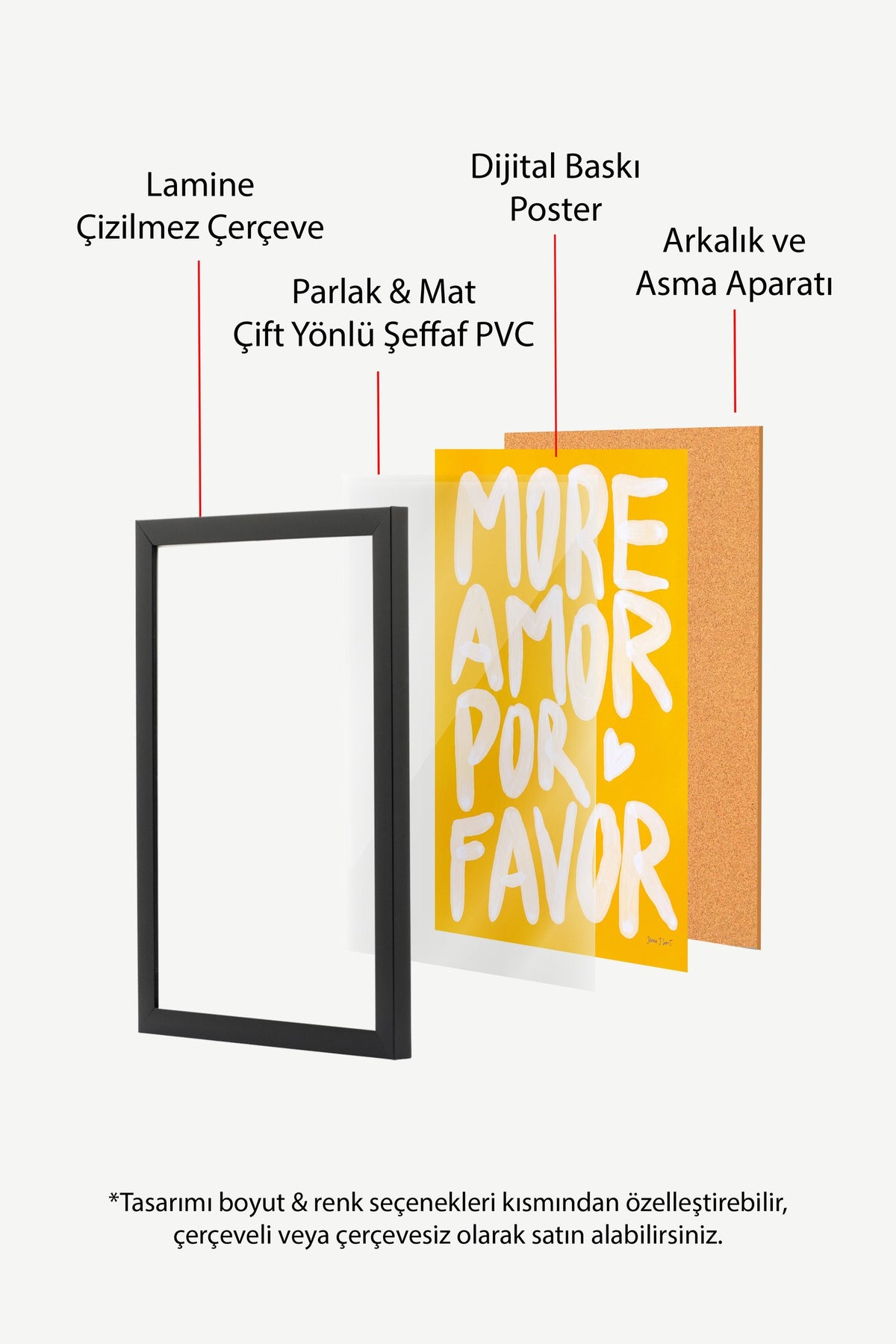 MORE AMOR POR FAVOR Poster – Siyah Çerçeveli Tablo