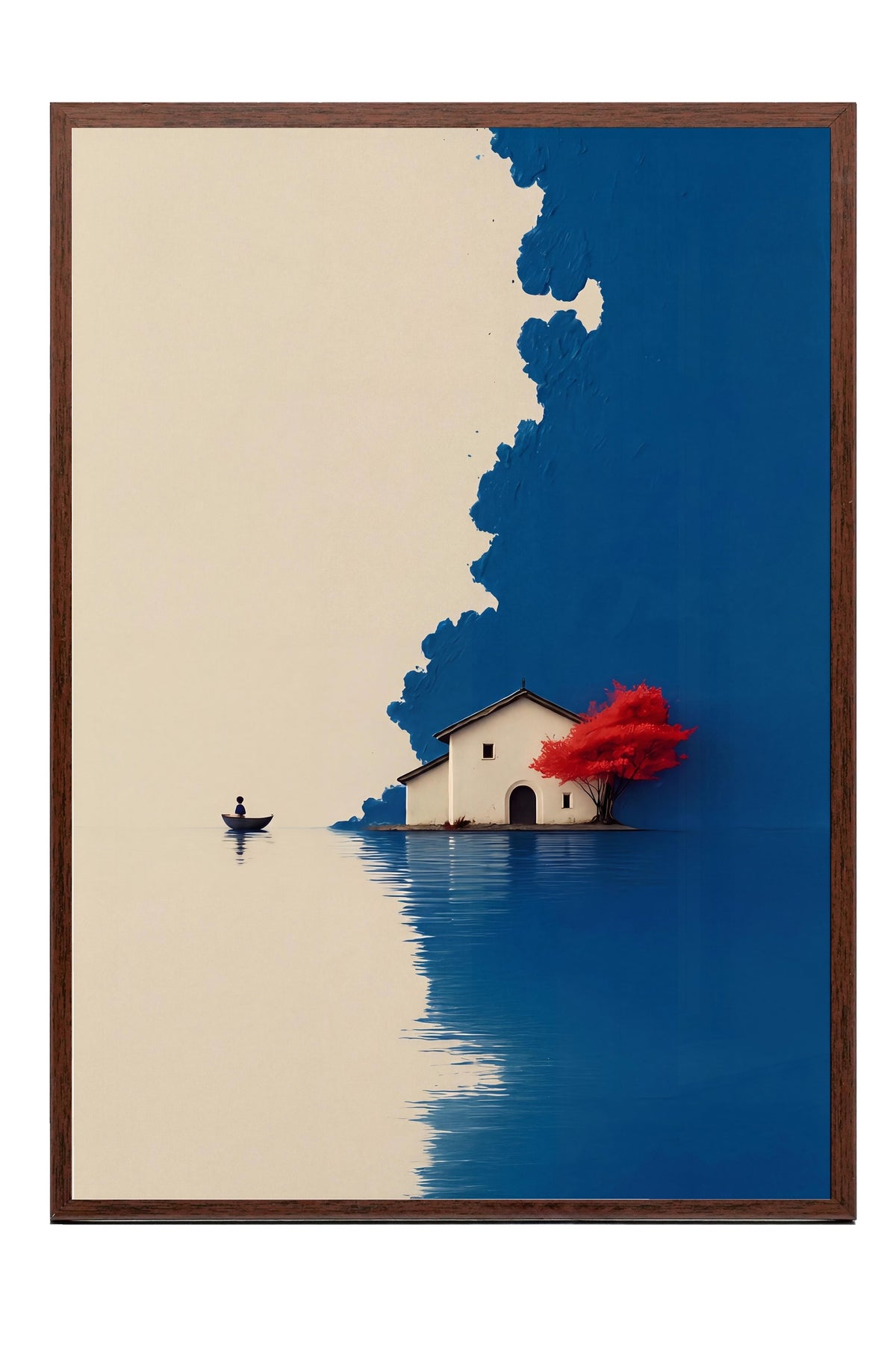 Doğa ve Ev Manzarası Poster – Kahverengi Çerçeveli Tablo