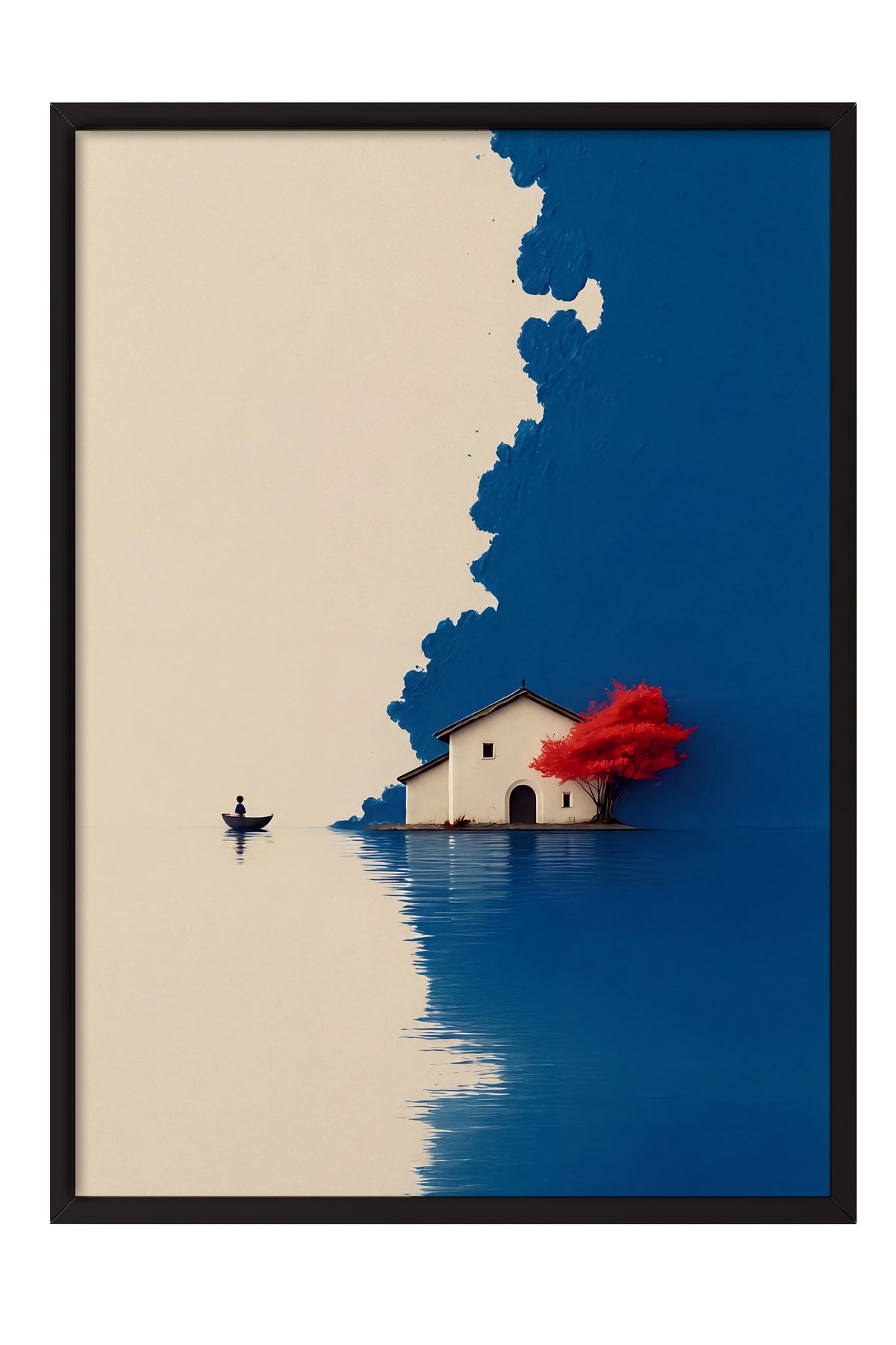 Doğa ve Ev Manzarası Poster – Siyah Çerçeveli Tablo
