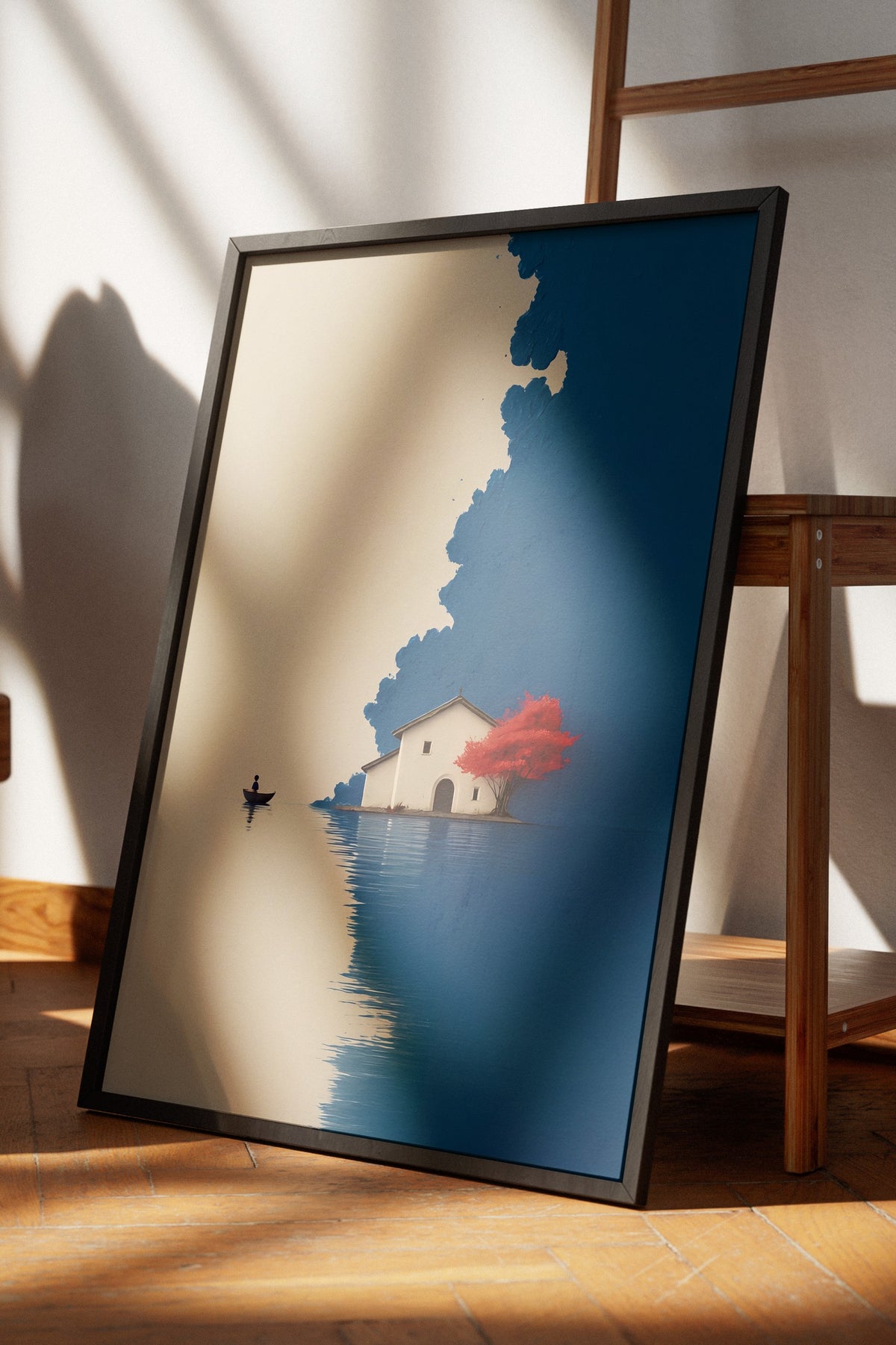 Doğa ve Ev Manzarası Poster – Siyah Çerçeveli Tablo