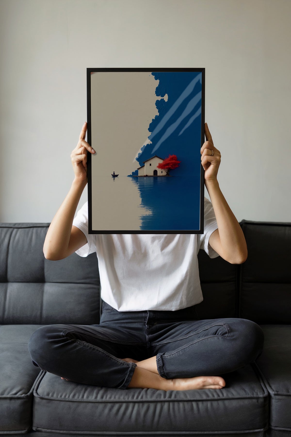 Doğa ve Ev Manzarası Poster – Siyah Çerçeveli Tablo