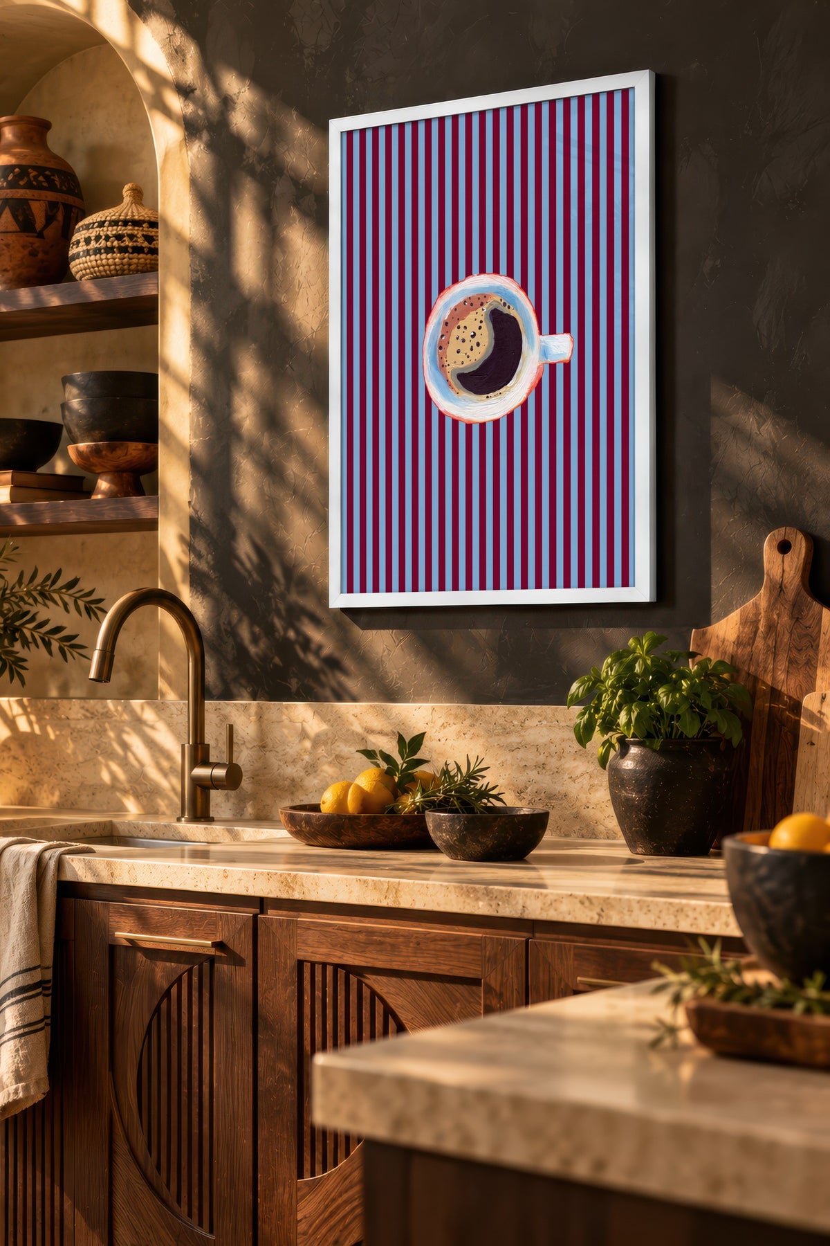Kahve Fincanı Çizimi Poster – Beyaz Çerçeveli Tablo