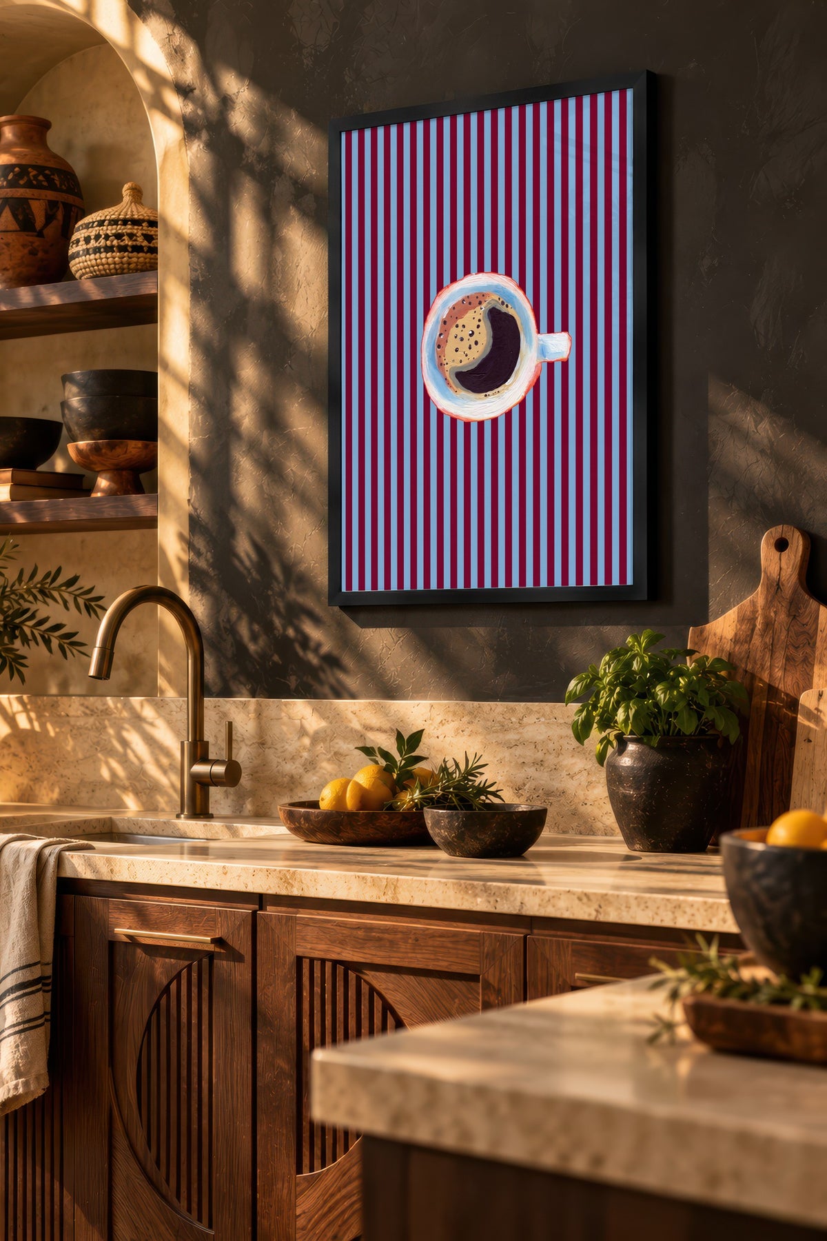Kahve Fincanı Çizimi Poster – Siyah Çerçeveli Tablo