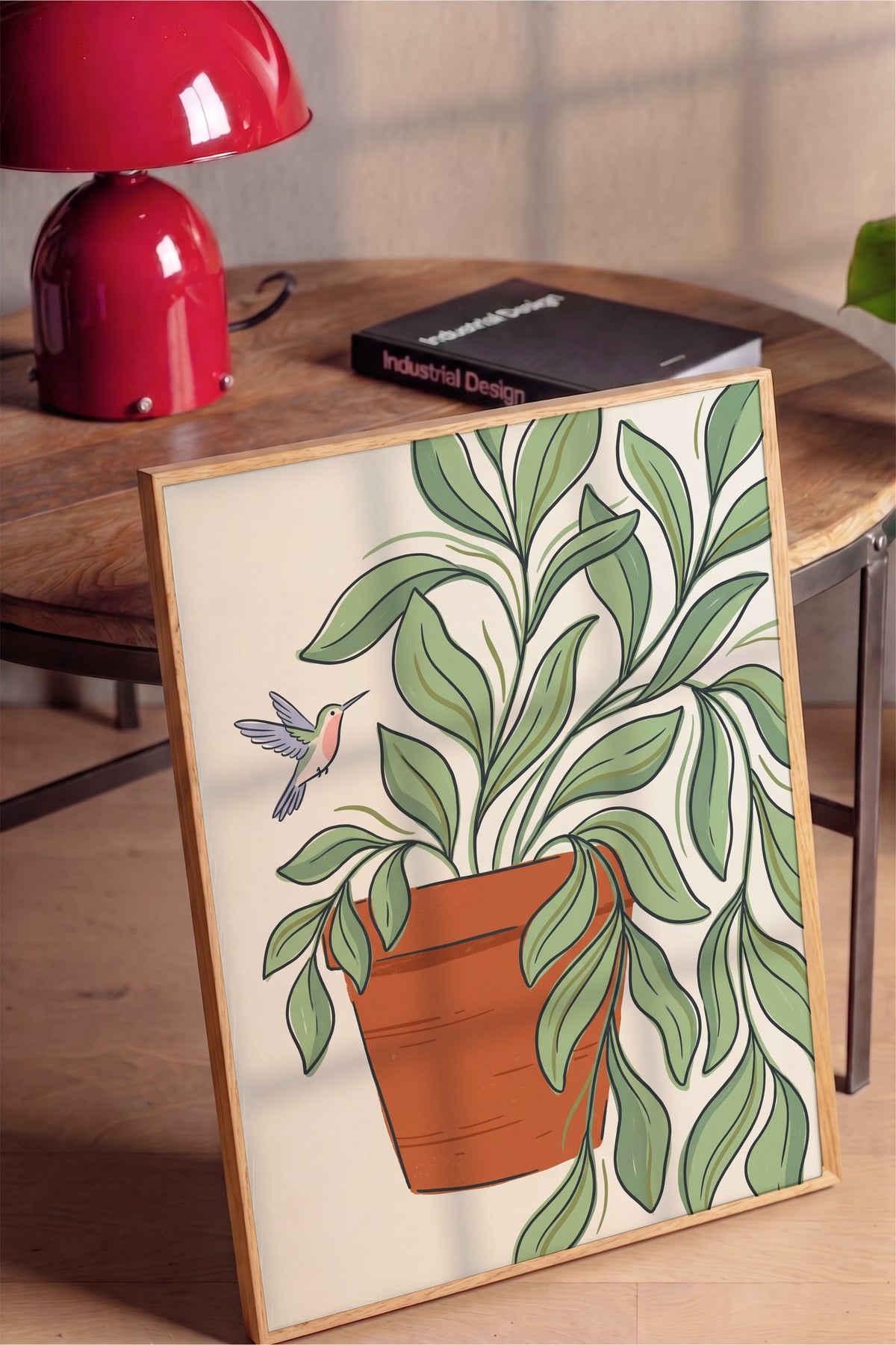 Saksıdaki Bitki ve Sinek Kuşu Poster – Ahşap Çerçeveli Tablo