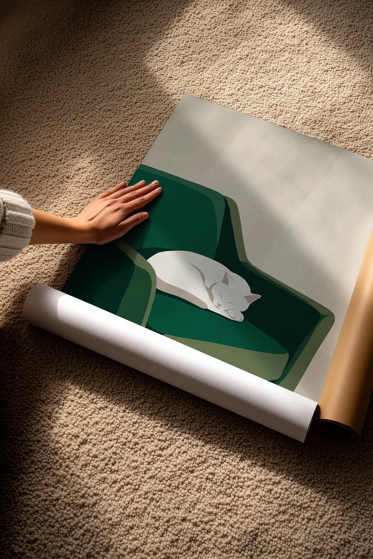Koltuk Üzerinde Uyuyan Kedi Çerçevesiz Poster