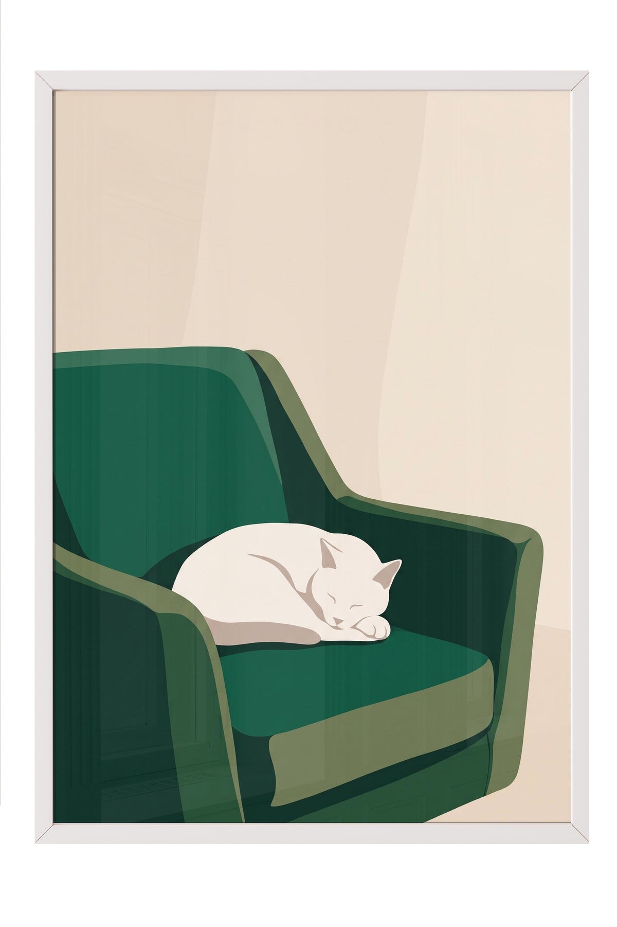 Koltuk Üzerinde Uyuyan Kedi Poster – Beyaz Çerçeveli Tablo