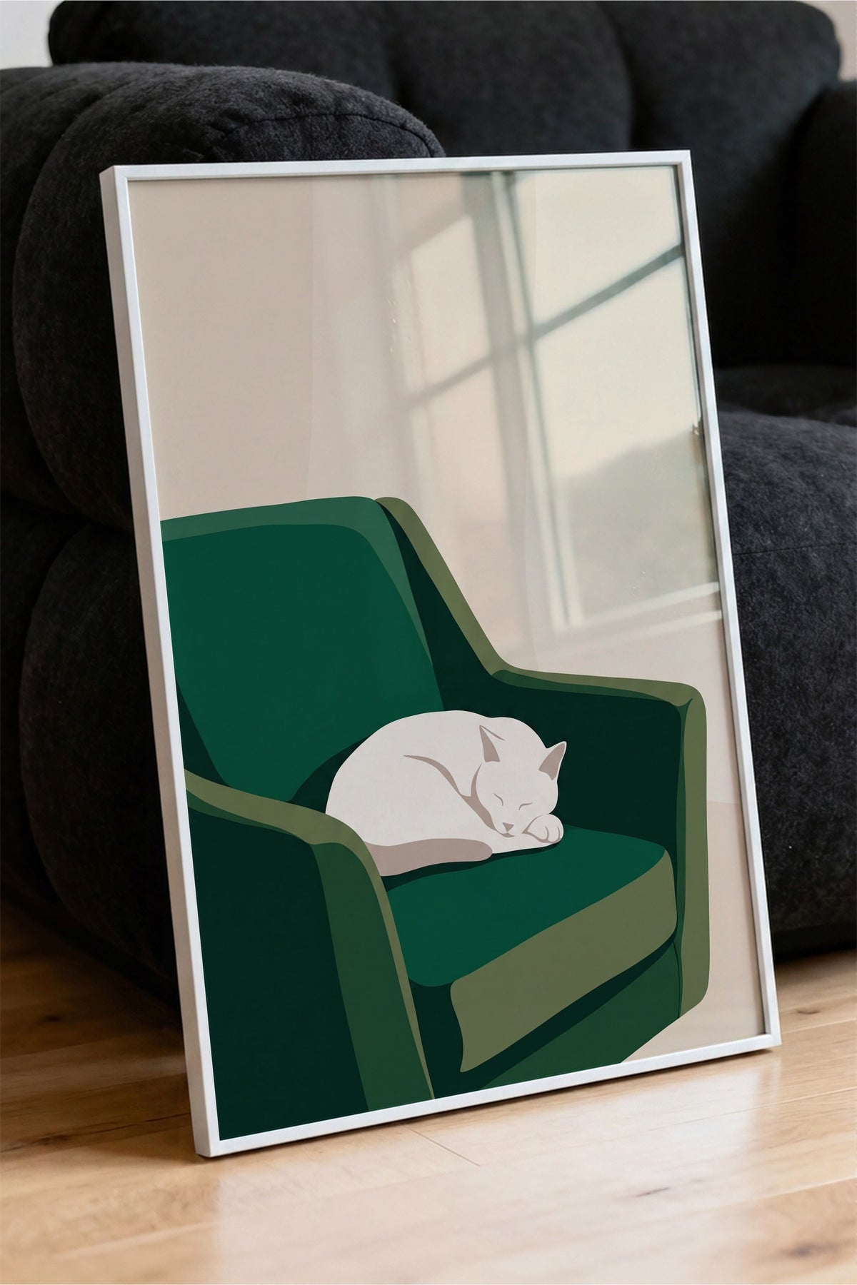 Koltuk Üzerinde Uyuyan Kedi Poster – Beyaz Çerçeveli Tablo
