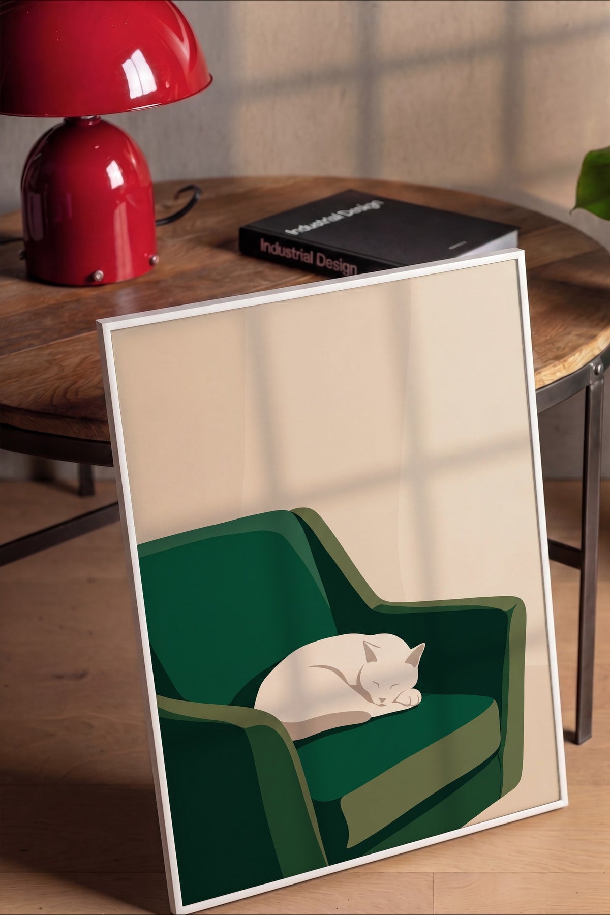 Koltuk Üzerinde Uyuyan Kedi Poster – Beyaz Çerçeveli Tablo