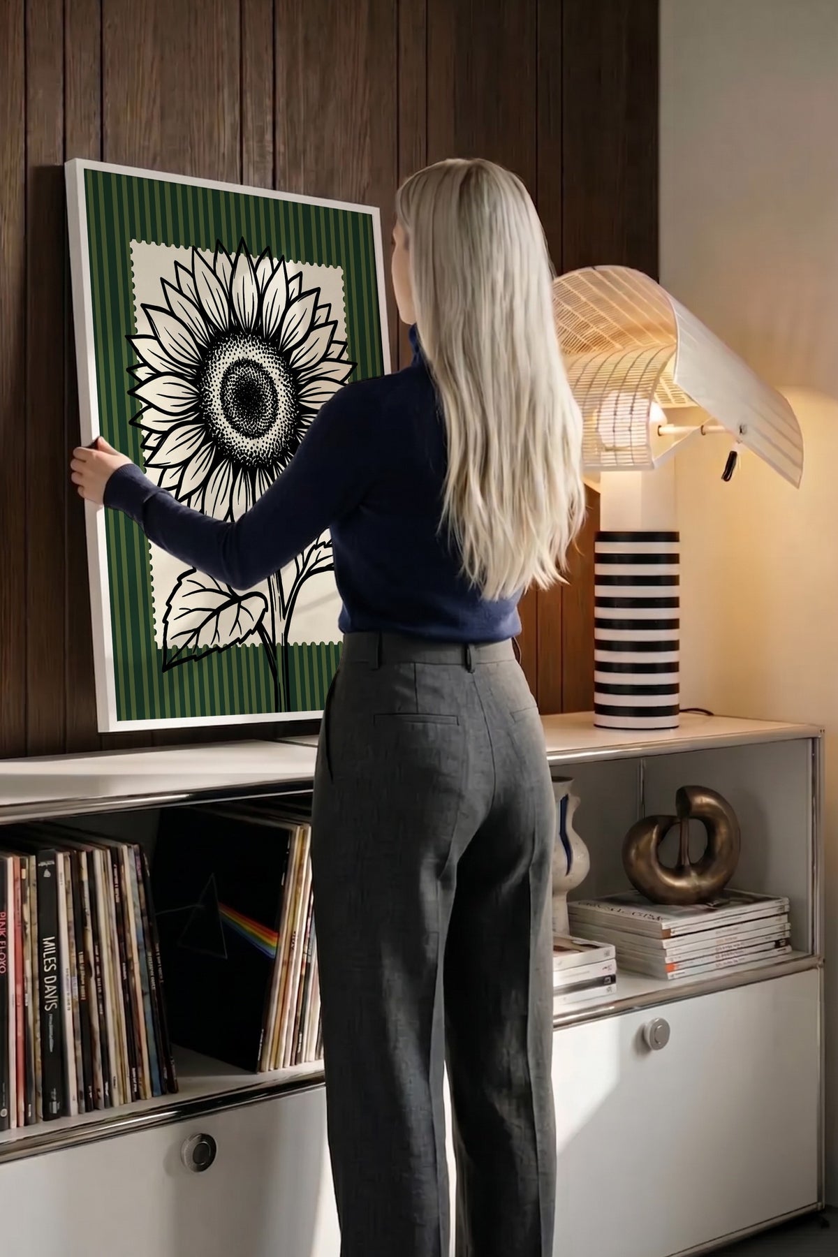 Ayçiçeği Çizimi Poster – Beyaz Çerçeveli Tablo