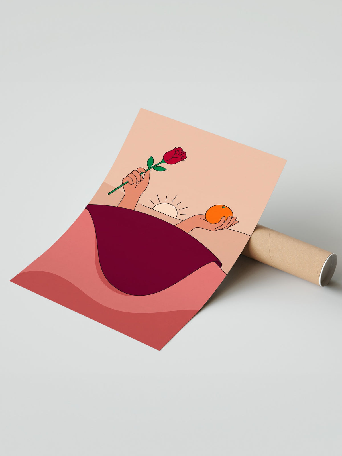 Gül ve Portakal Tutan Eller Çerçevesiz Poster