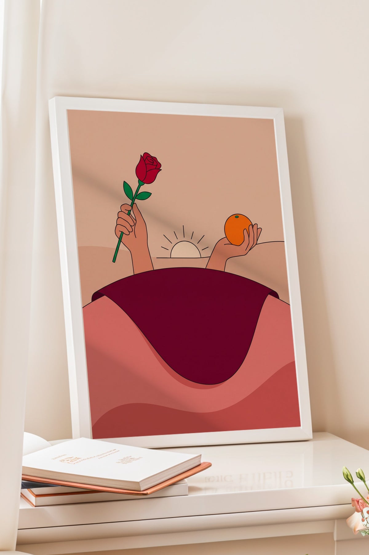 Gül ve Portakal Tutan Eller Poster – Beyaz Çerçeveli Tablo