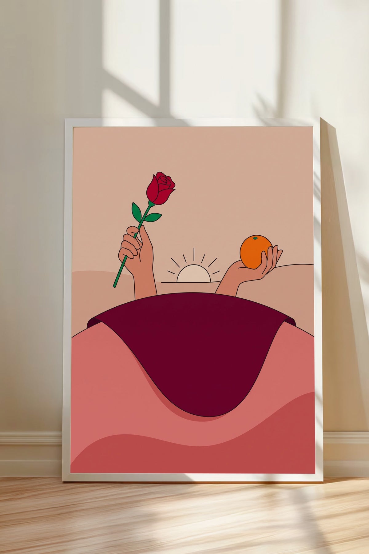 Gül ve Portakal Tutan Eller Poster – Beyaz Çerçeveli Tablo