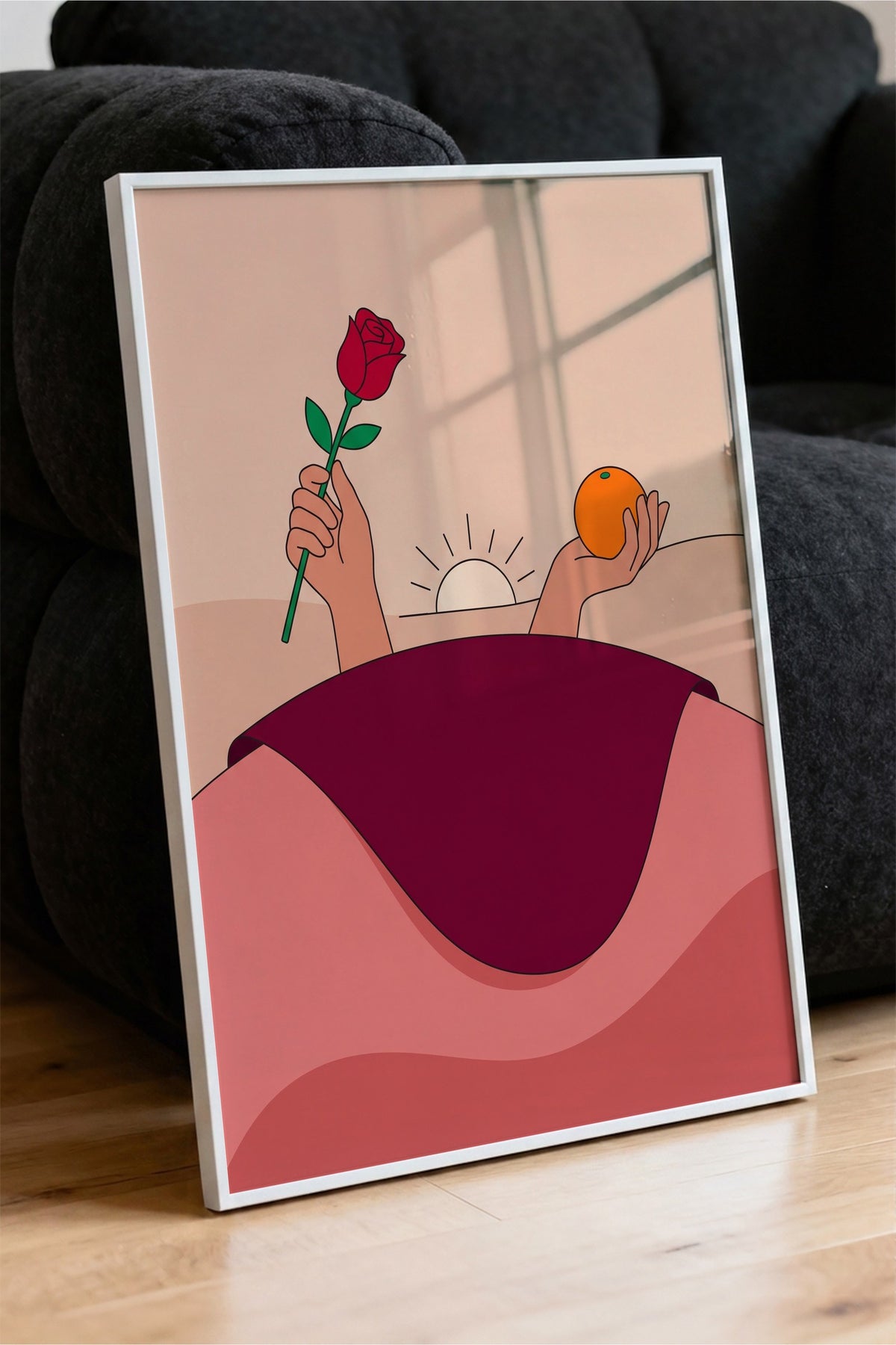 Gül ve Portakal Tutan Eller Poster – Beyaz Çerçeveli Tablo