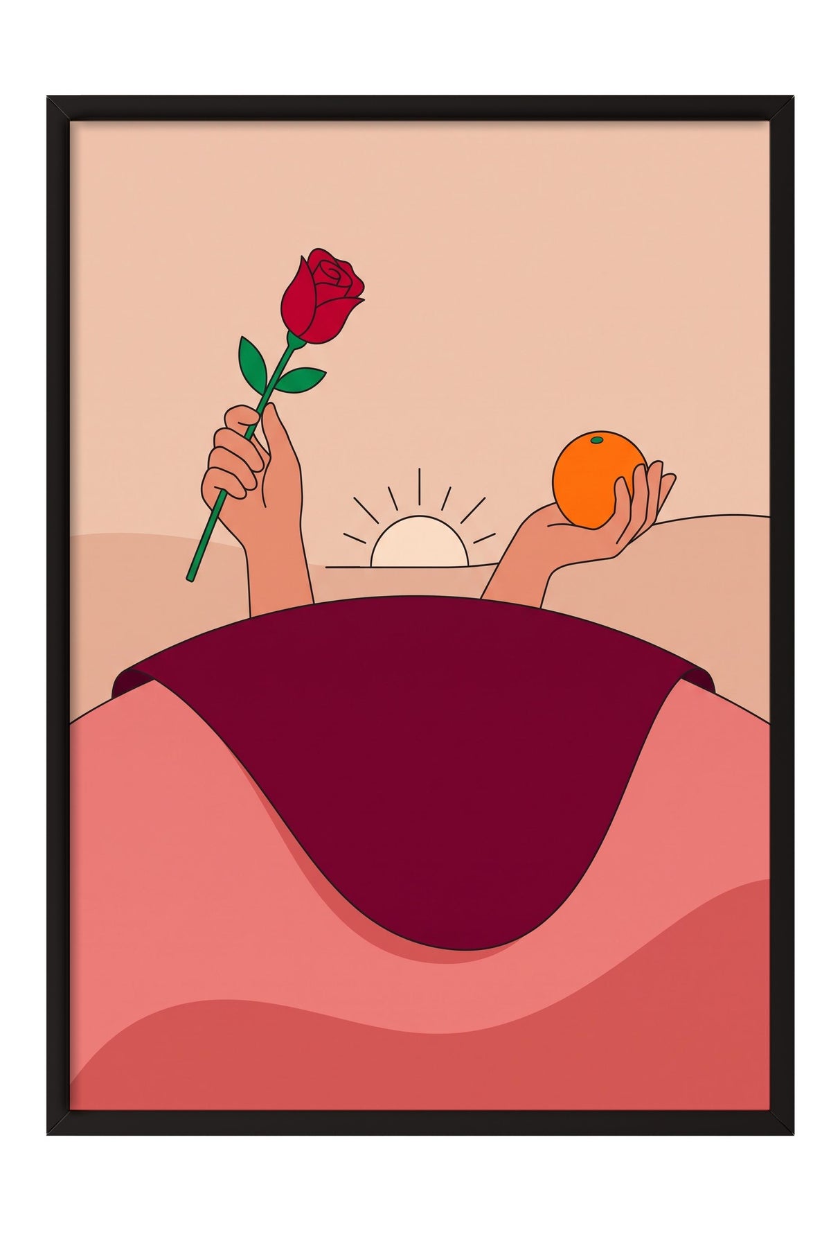 Gül ve Portakal Tutan Eller Poster – Siyah Çerçeveli Tablo