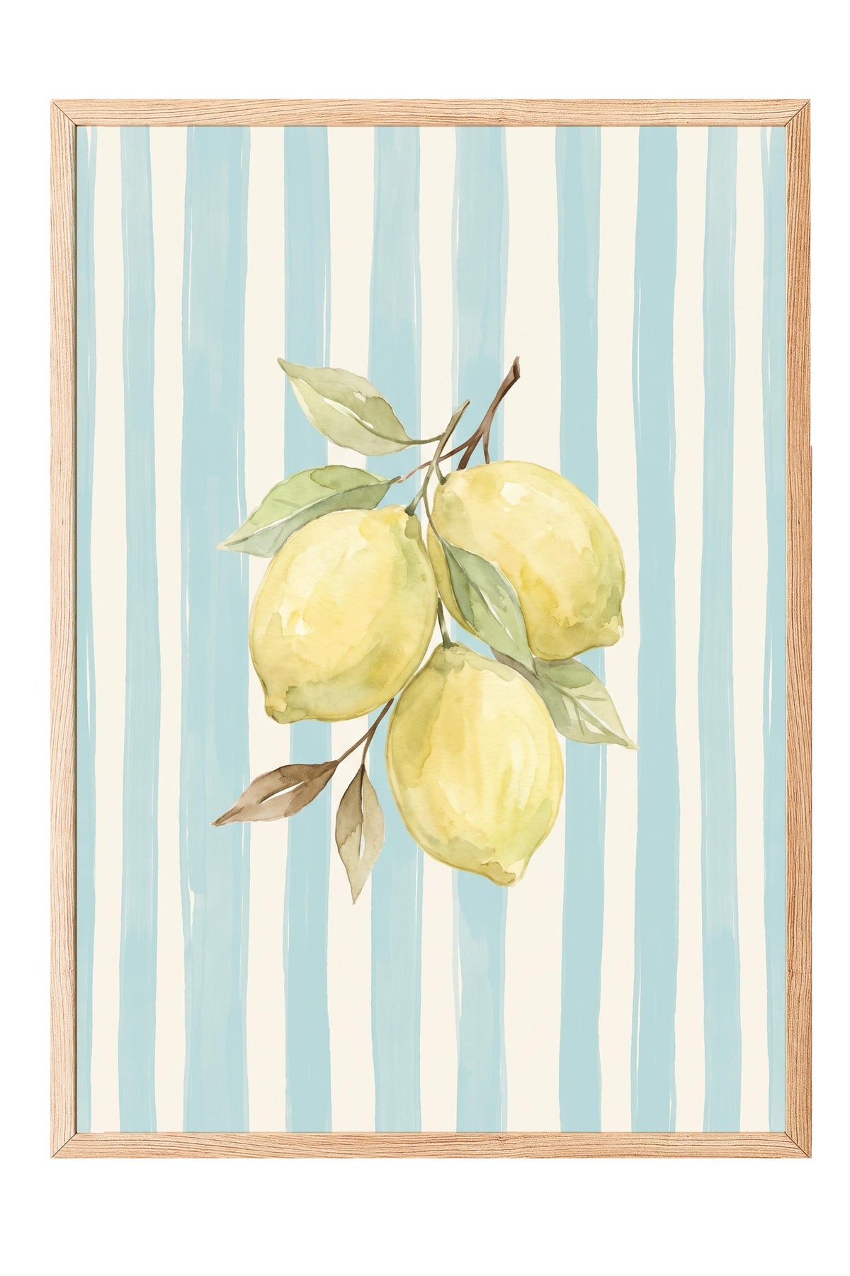 Dikey Çizgiler ve Limonlar Poster – Ahşap Çerçeveli Tablo