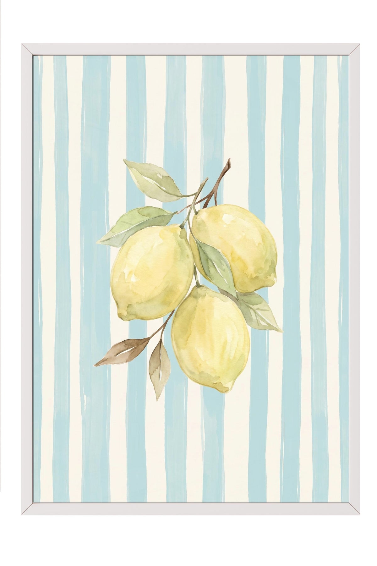 Dikey Çizgiler ve Limonlar Poster – Beyaz Çerçeveli Tablo