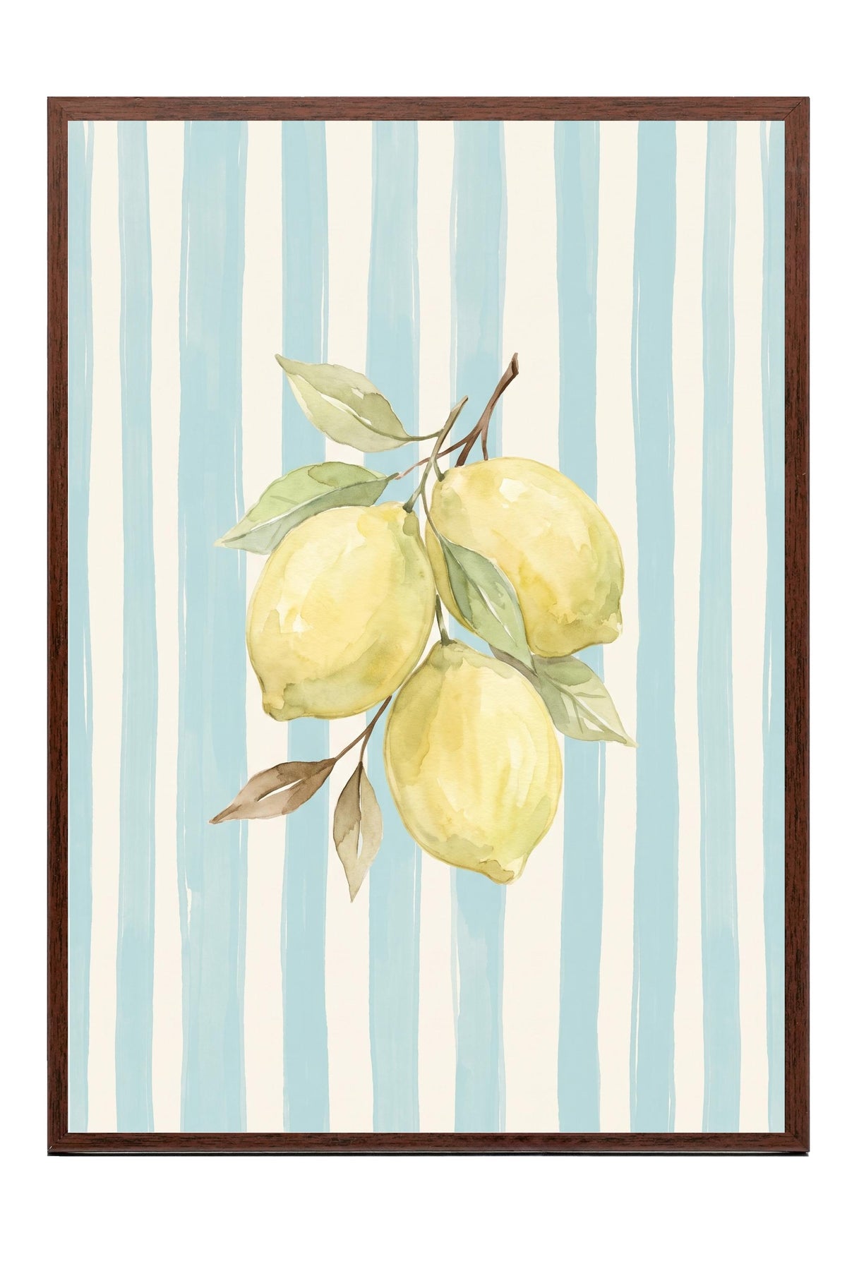 Dikey Çizgiler ve Limonlar Poster – Kahverengi Çerçeveli Tablo
