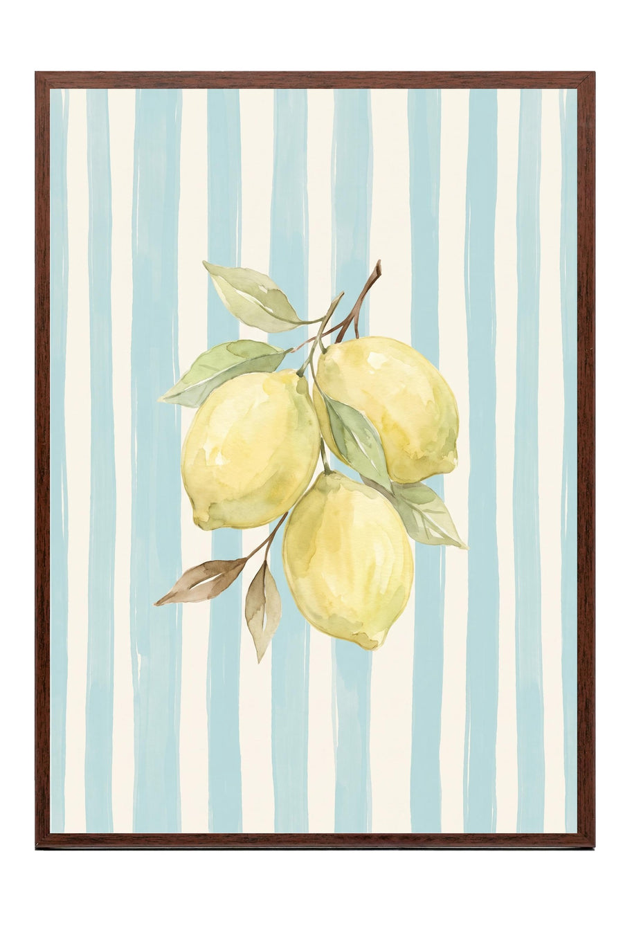 Dikey Çizgiler ve Limonlar Poster – Kahverengi Çerçeveli Tablo