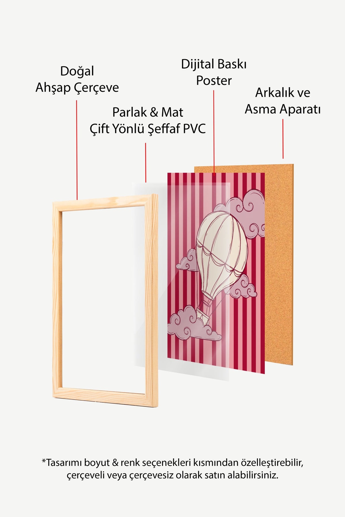 Bulutlar Arasında Uçan Balon Poster – Ahşap Çerçeveli Tablo