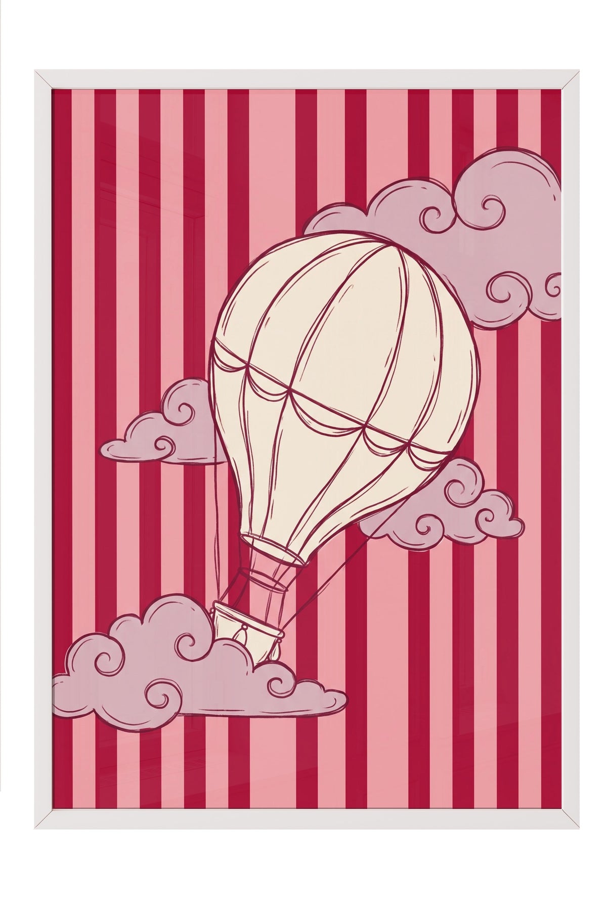Bulutlar Arasında Uçan Balon Poster – Beyaz Çerçeveli Tablo
