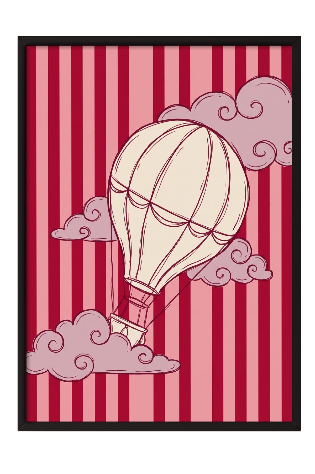 Bulutlar Arasında Uçan Balon Poster – Siyah Çerçeveli Tablo