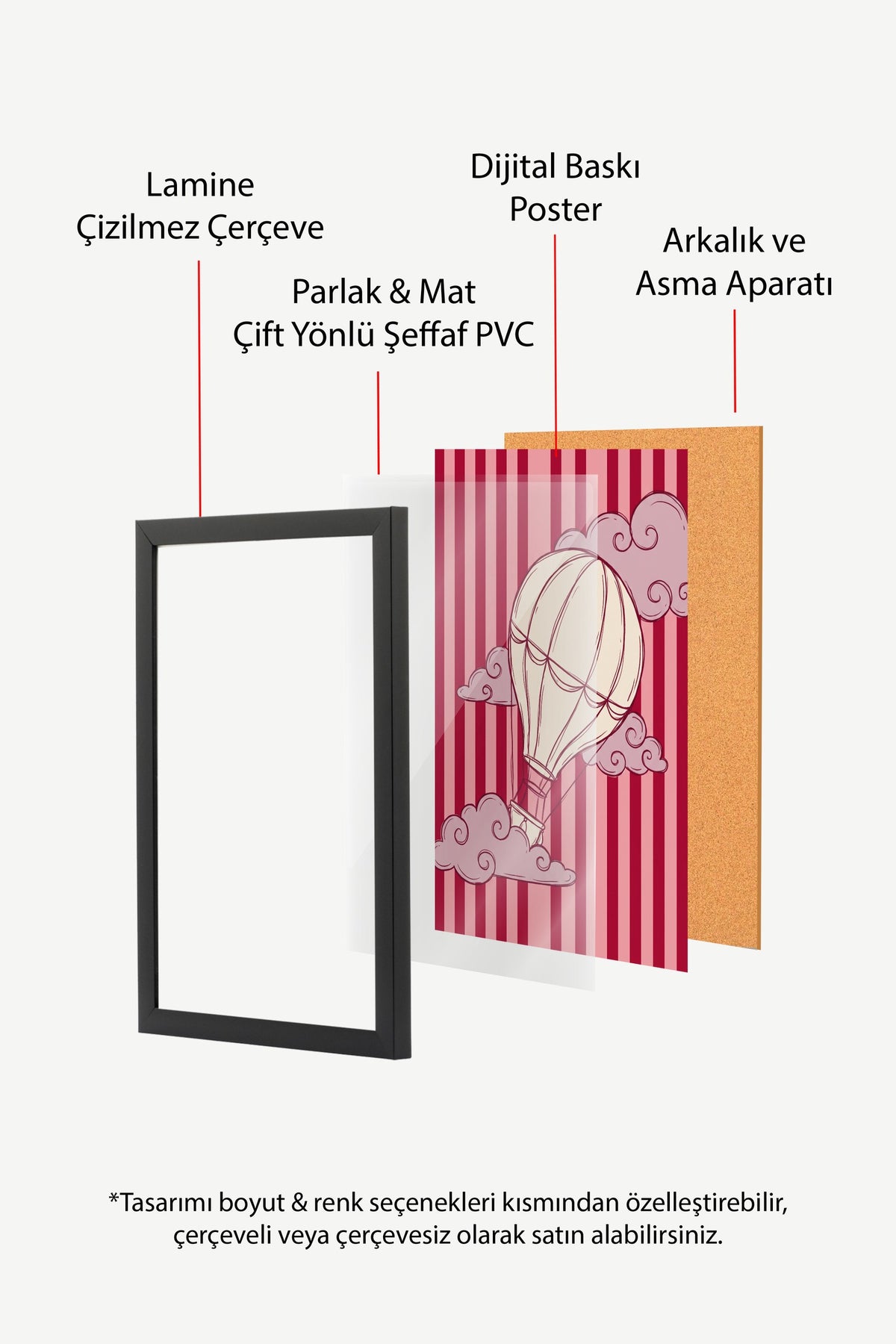 Bulutlar Arasında Uçan Balon Poster – Siyah Çerçeveli Tablo