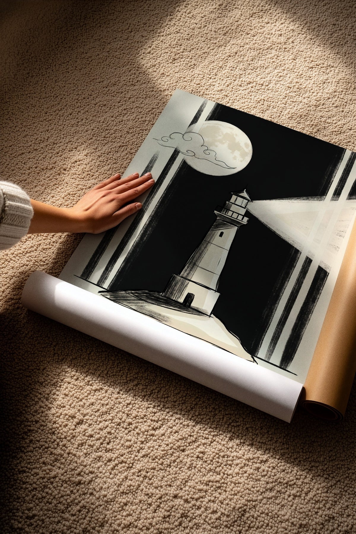 Gece Deniz Feneri Çerçevesiz Poster