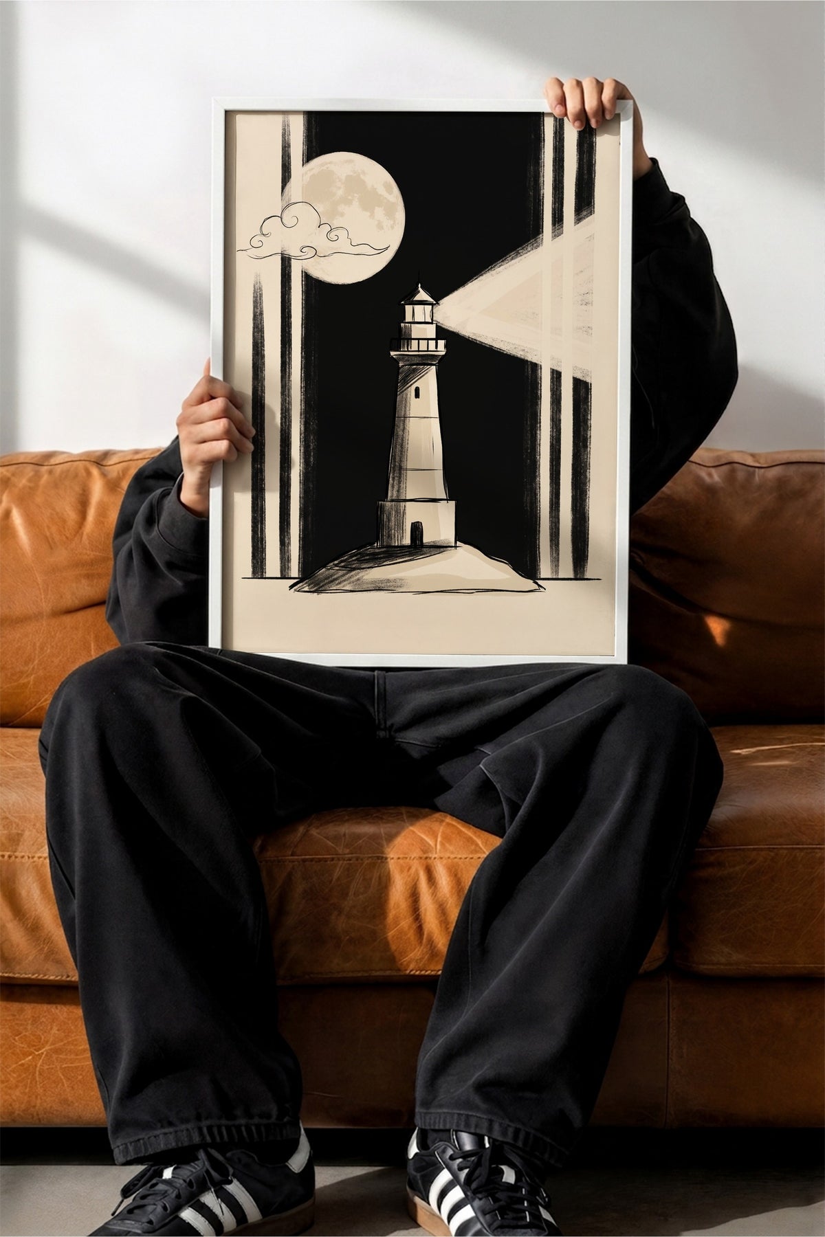 Gece Deniz Feneri Poster – Beyaz Çerçeveli Tablo
