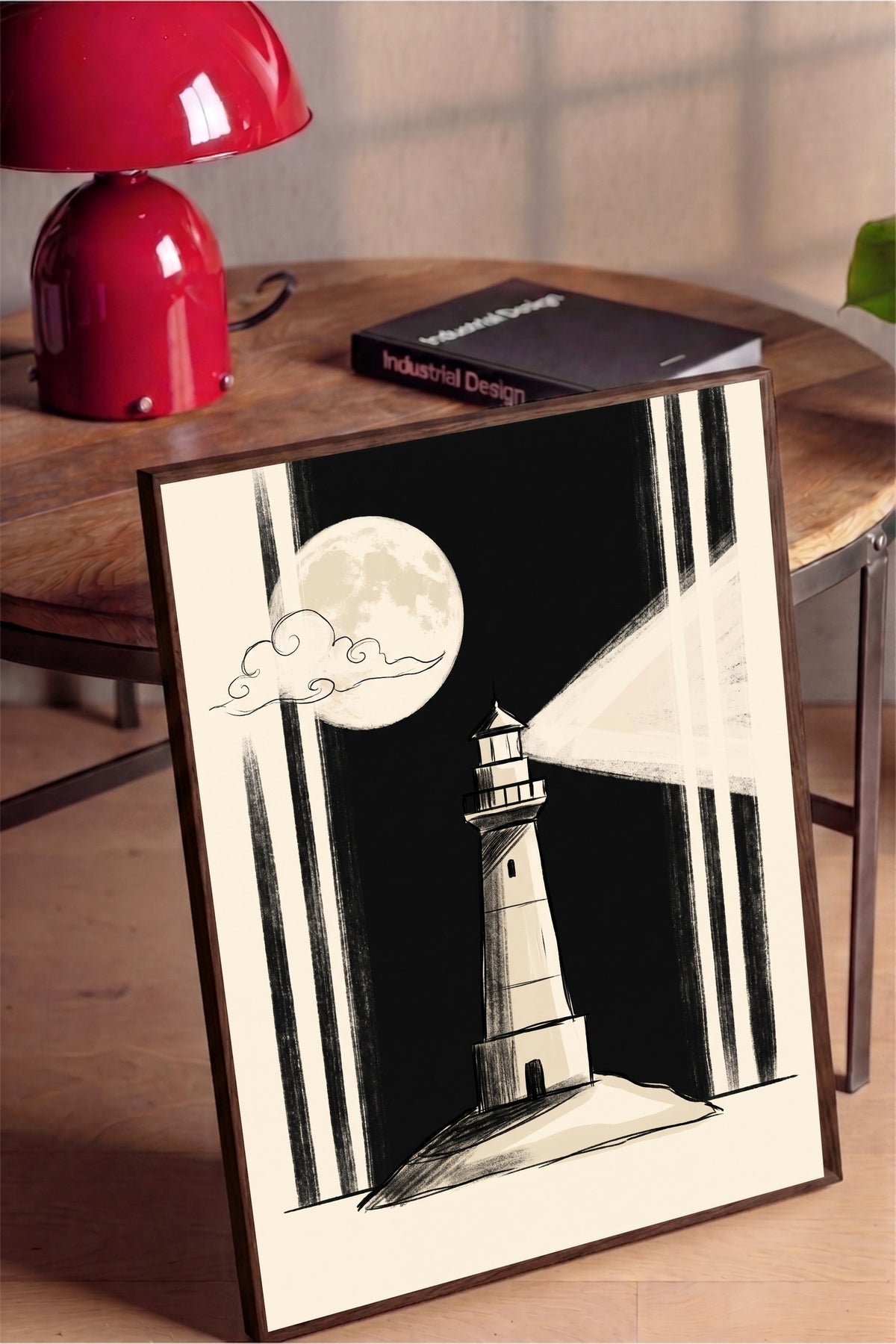 Gece Deniz Feneri Poster – Kahverengi Çerçeveli Tablo
