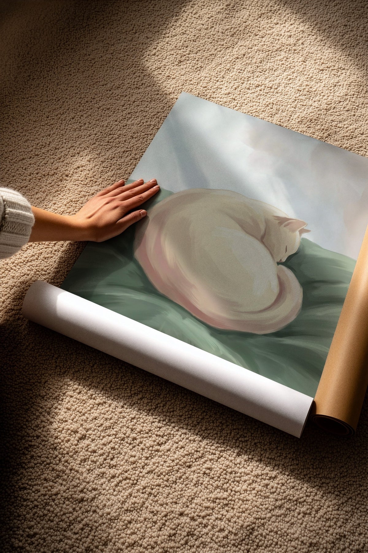 Uyuyan Kedi İllüstrasyonu Çerçevesiz Poster