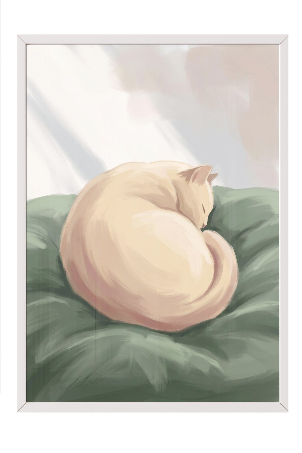 Uyuyan Kedi İllüstrasyonu Poster – Beyaz Çerçeveli Tablo