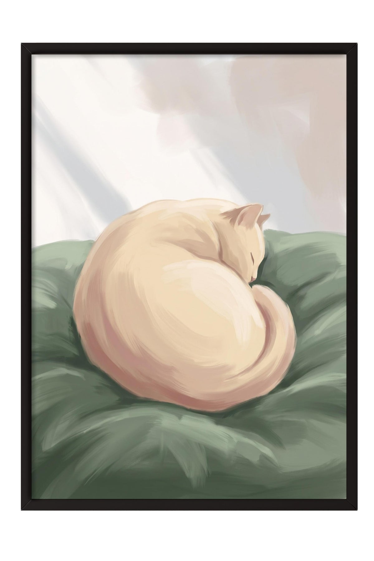 Uyuyan Kedi İllüstrasyonu Poster – Siyah Çerçeveli Tablo