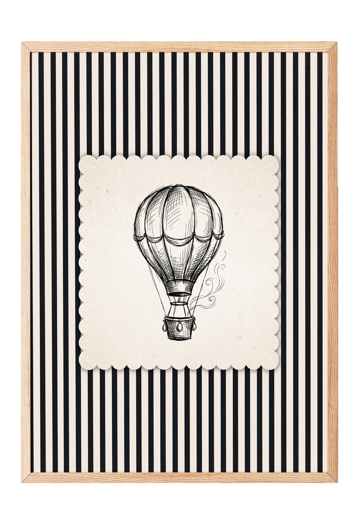 Zebra Desenli Balon İllüstrasyonu Poster – Ahşap Çerçeveli Tablo