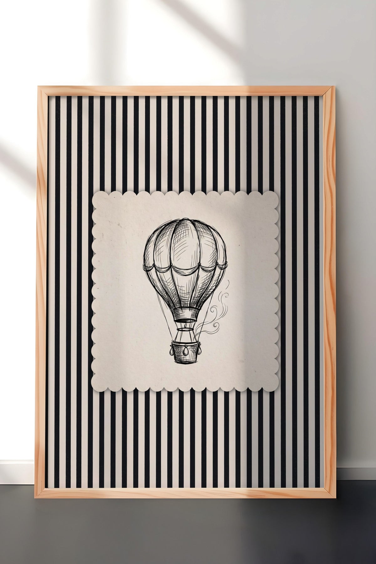 Zebra Desenli Balon İllüstrasyonu Poster – Ahşap Çerçeveli Tablo