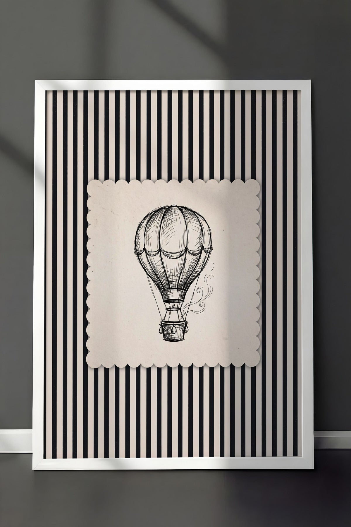 Zebra Desenli Balon İllüstrasyonu Poster – Beyaz Çerçeveli Tablo