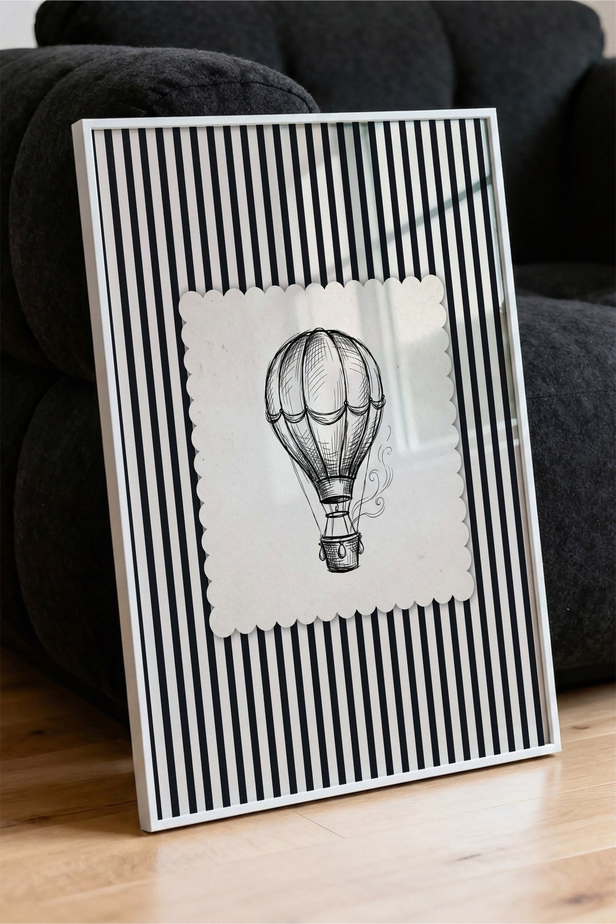 Zebra Desenli Balon İllüstrasyonu Poster – Beyaz Çerçeveli Tablo