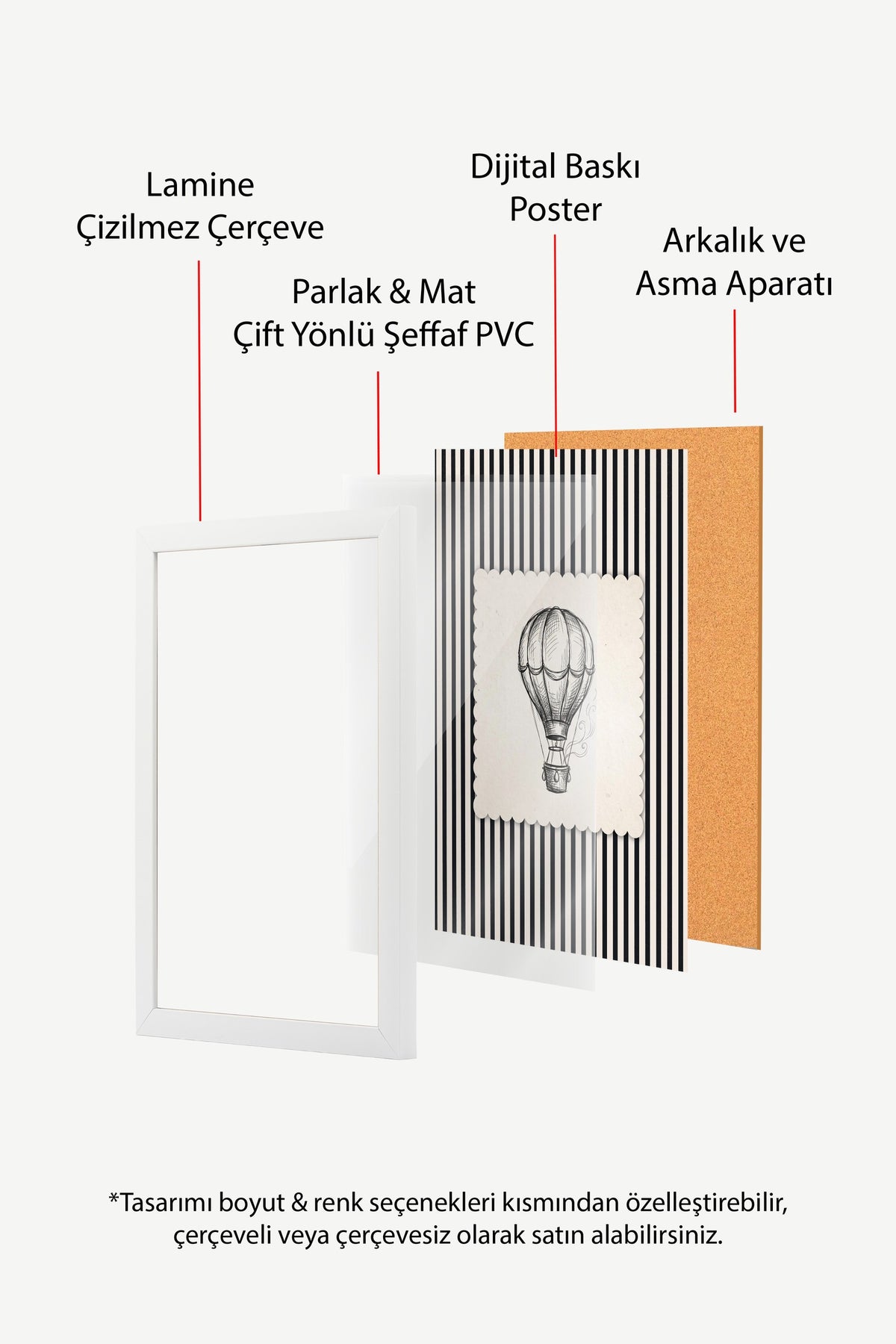 Zebra Desenli Balon İllüstrasyonu Poster – Beyaz Çerçeveli Tablo