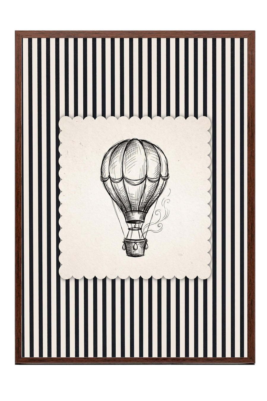 Zebra Desenli Balon İllüstrasyonu Poster – Kahverengi Çerçeveli Tablo