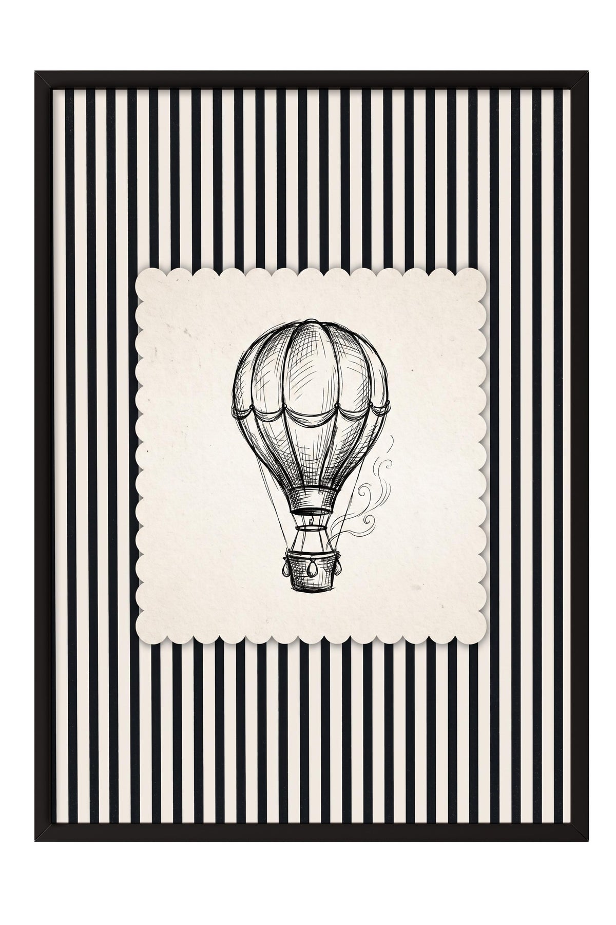 Zebra Desenli Balon İllüstrasyonu Poster – Siyah Çerçeveli Tablo