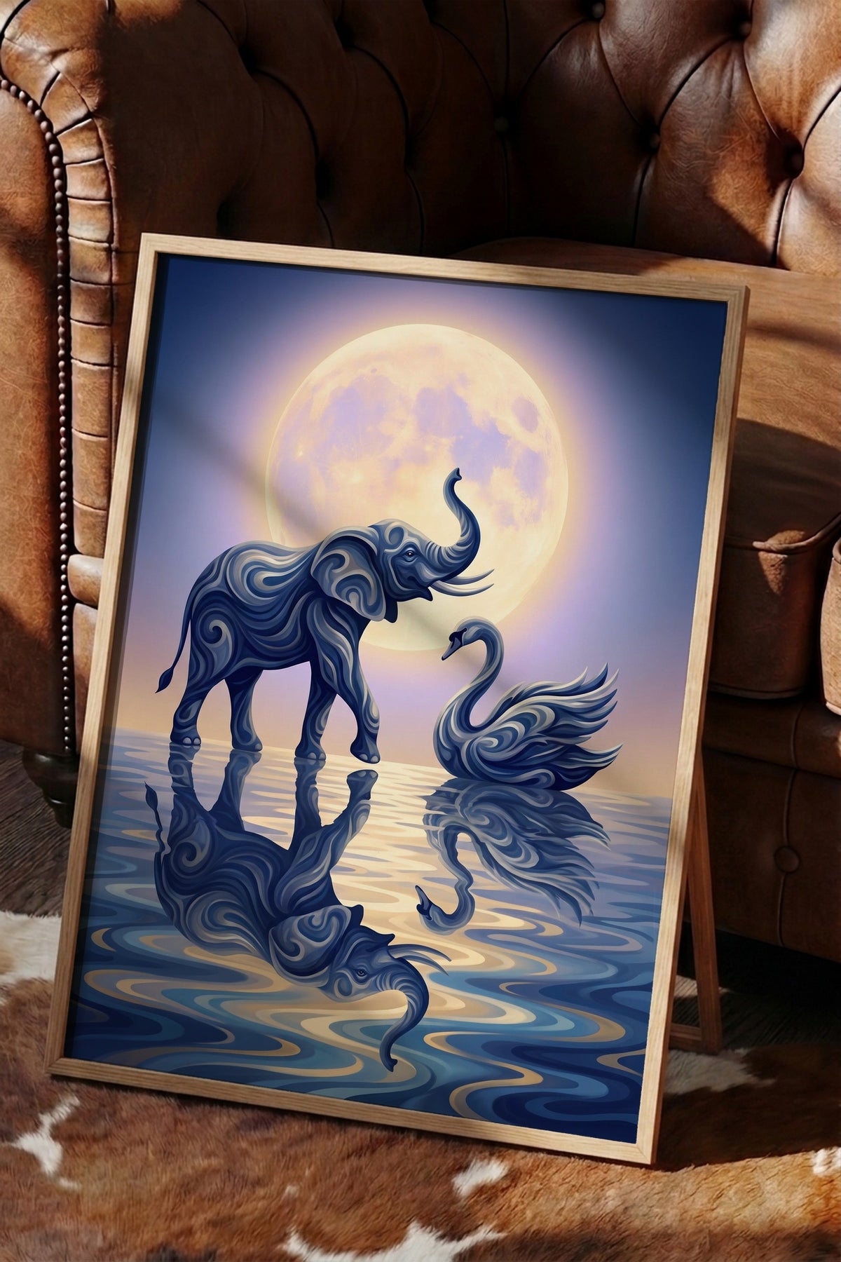 Soyut Fil ve Kuğu Poster – Ahşap Çerçeveli Tablo