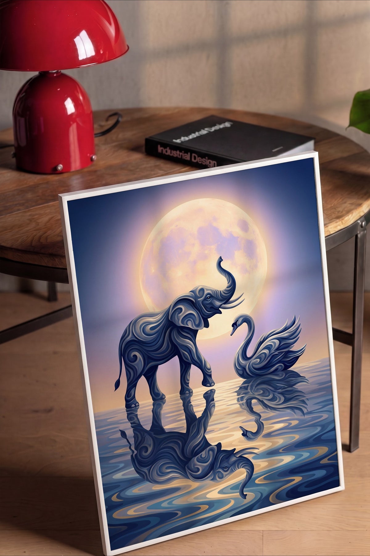 Soyut Fil ve Kuğu Poster – Beyaz Çerçeveli Tablo