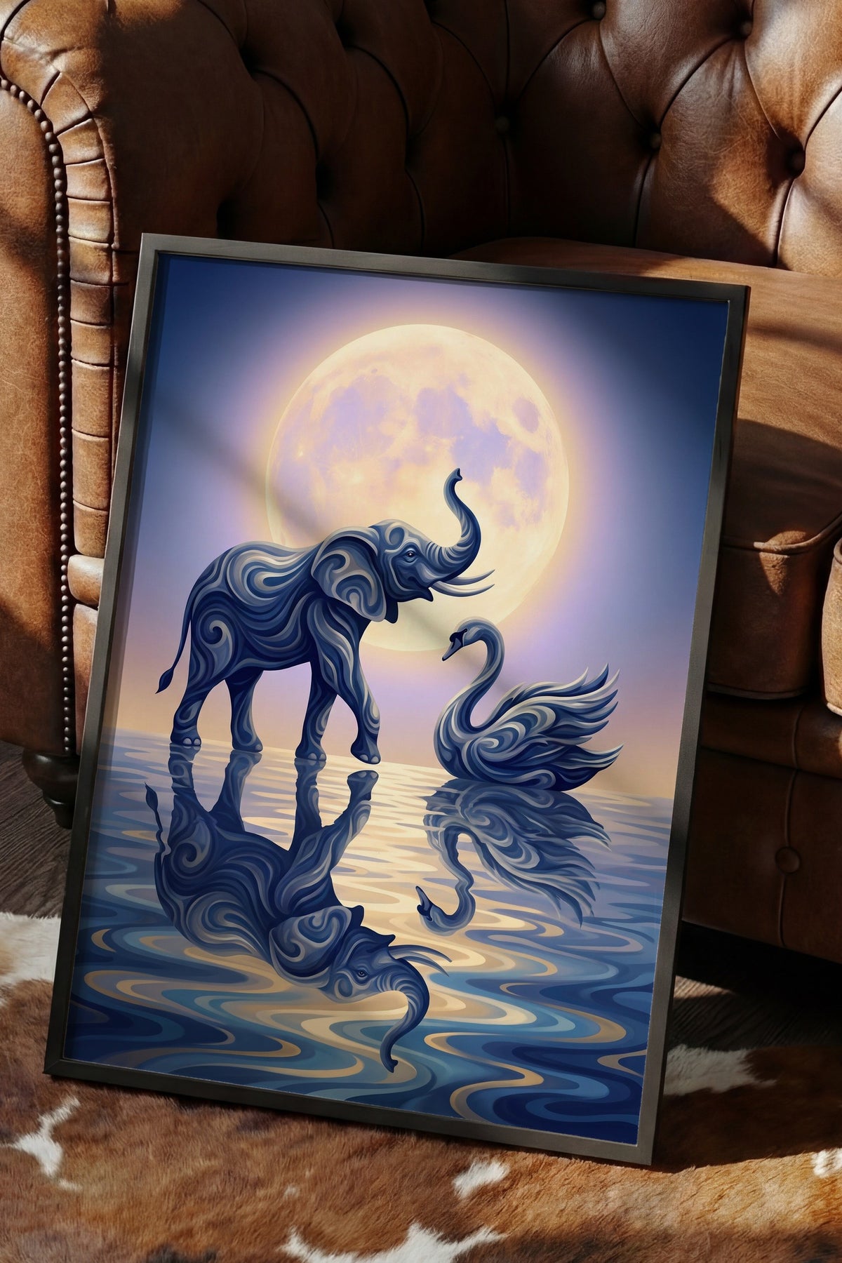 Soyut Fil ve Kuğu Poster – Siyah Çerçeveli Tablo