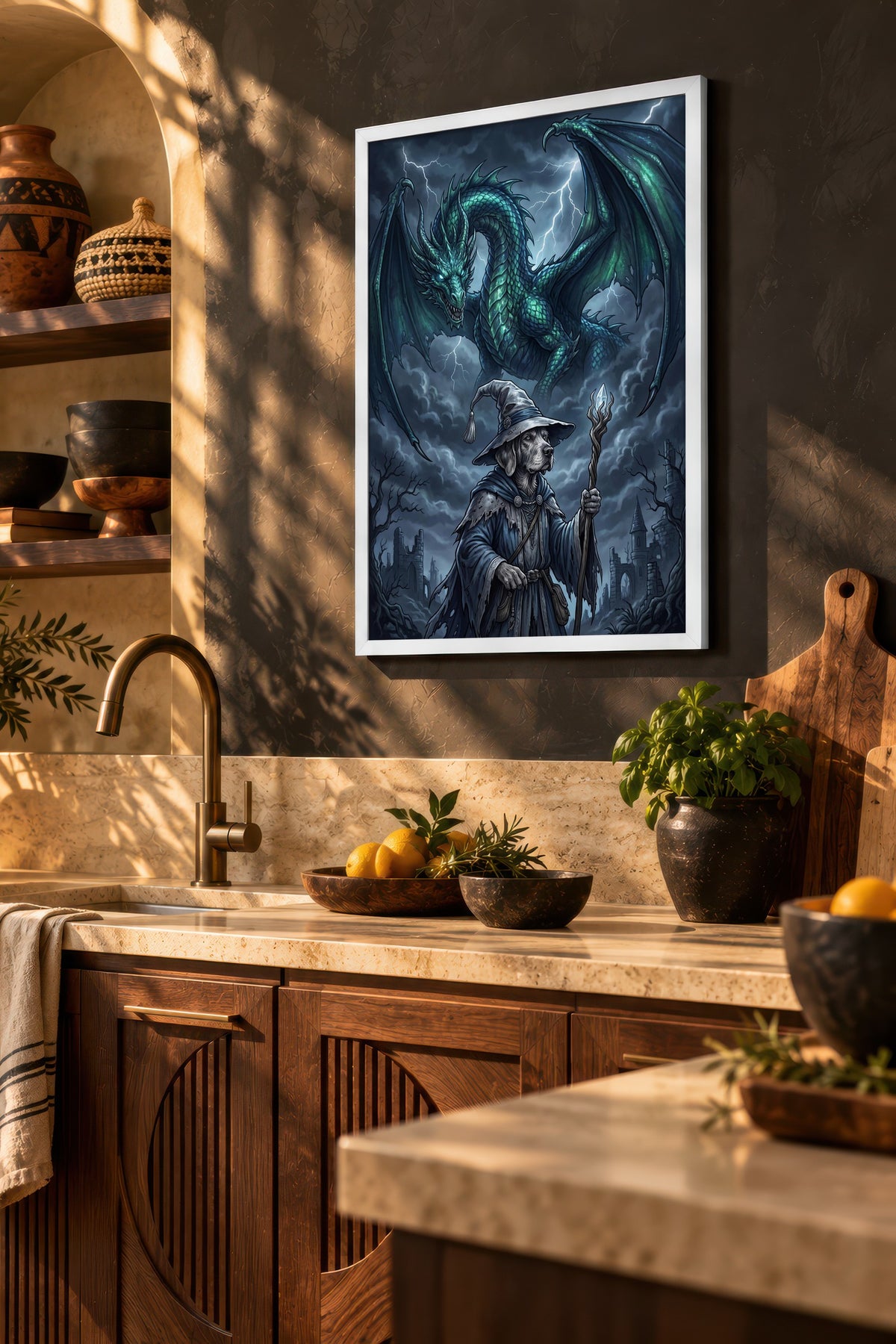 Büyülü Köpek ve Ejderha Poster – Beyaz Çerçeveli Tablo