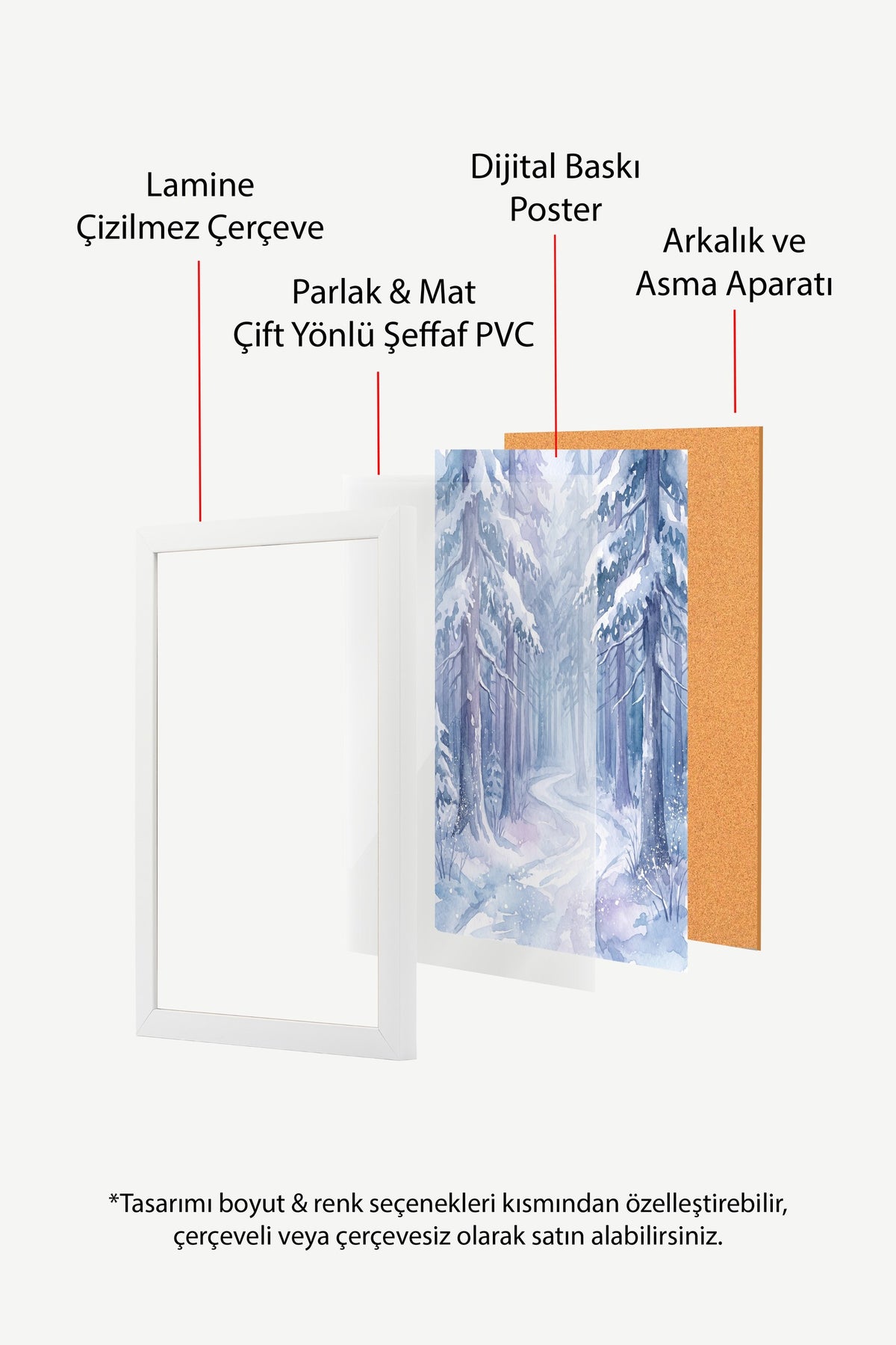 Karlı Orman Yolu Poster – Beyaz Çerçeveli Tablo