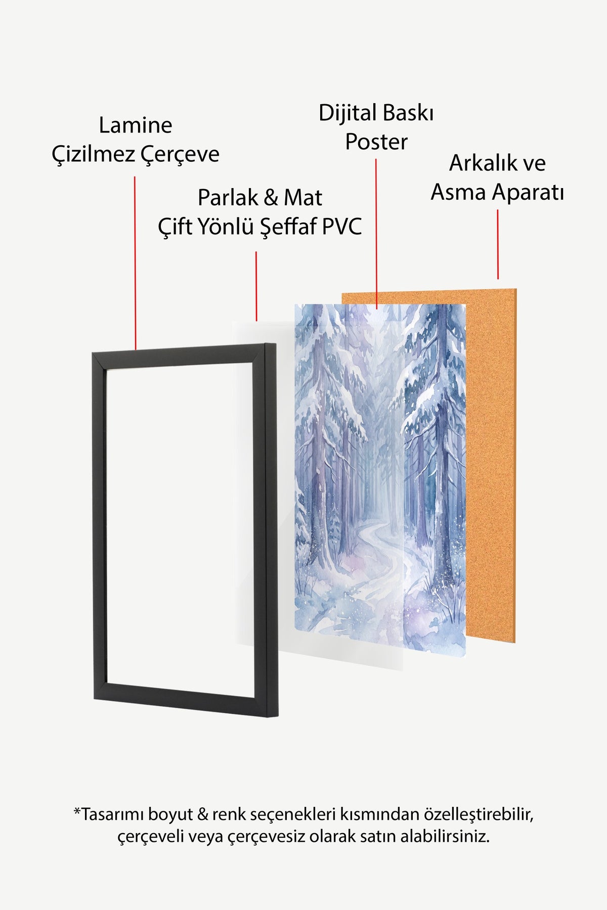 Karlı Orman Yolu Poster – Siyah Çerçeveli Tablo