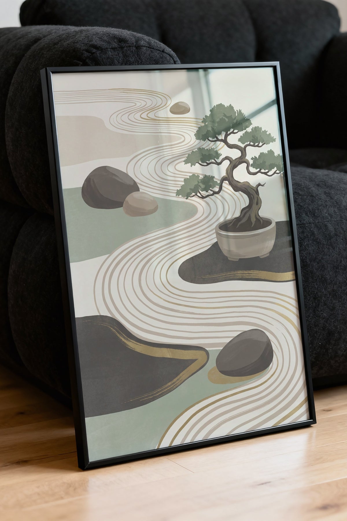 Bonsai ve Zen Bahçesi Poster – Siyah Çerçeveli Tablo