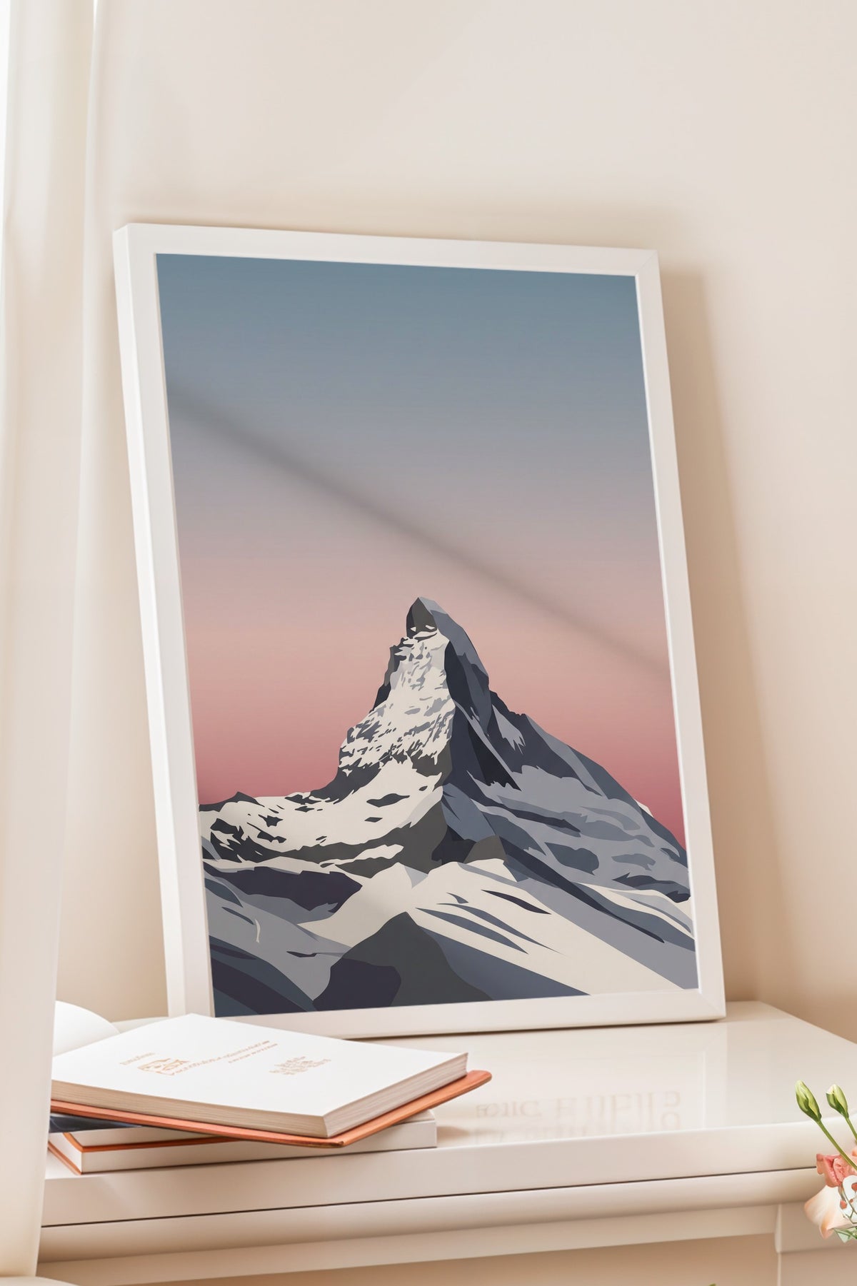 Dağ Manzarası İllüstrasyonu Poster – Beyaz Çerçeveli Tablo