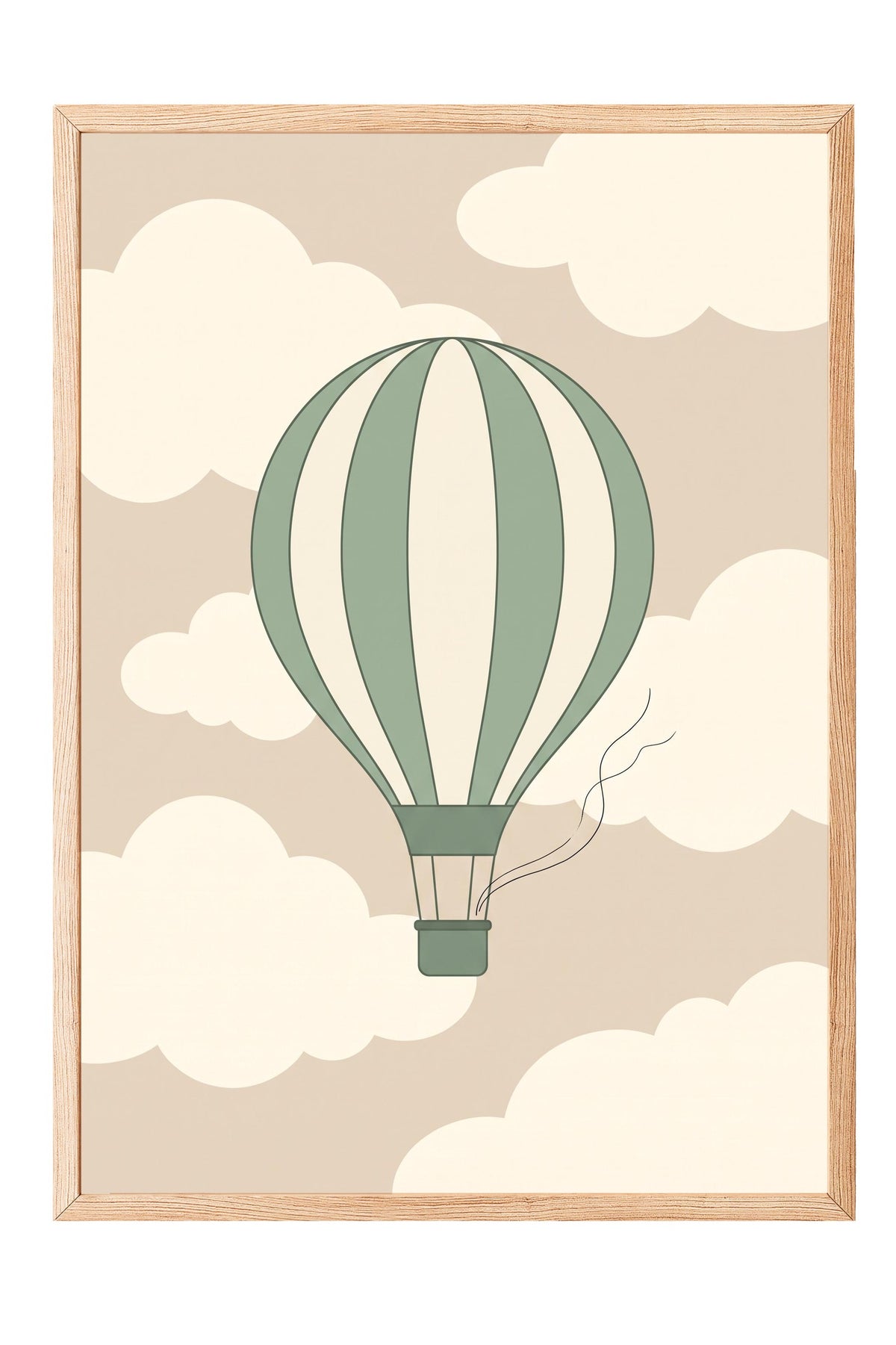 Minimalist Uçan Balon ve Bulutlar Poster – Ahşap Çerçeveli Tablo