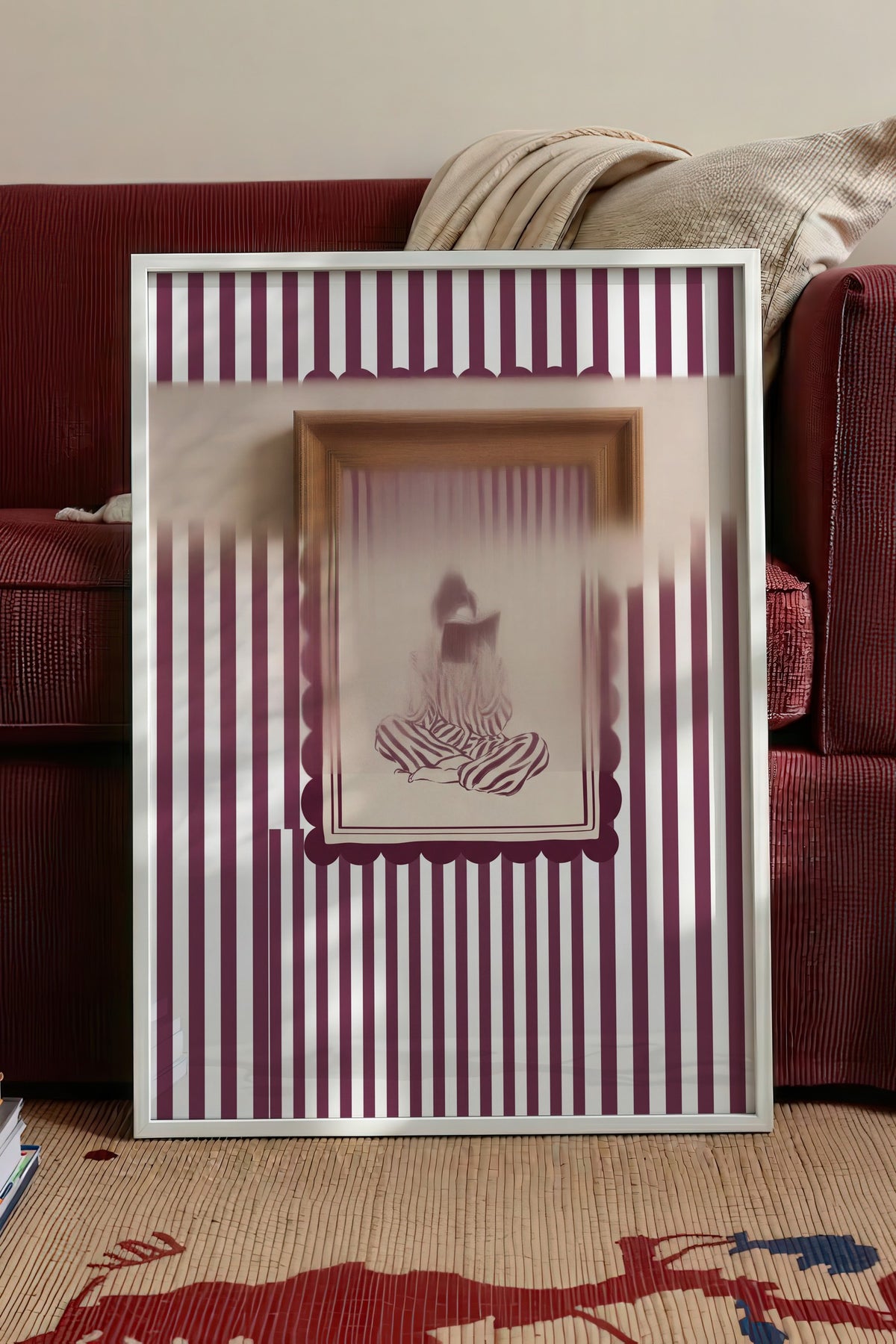 Çizgilerle Kitap Okuyan Figür Poster – Beyaz Çerçeveli Tablo